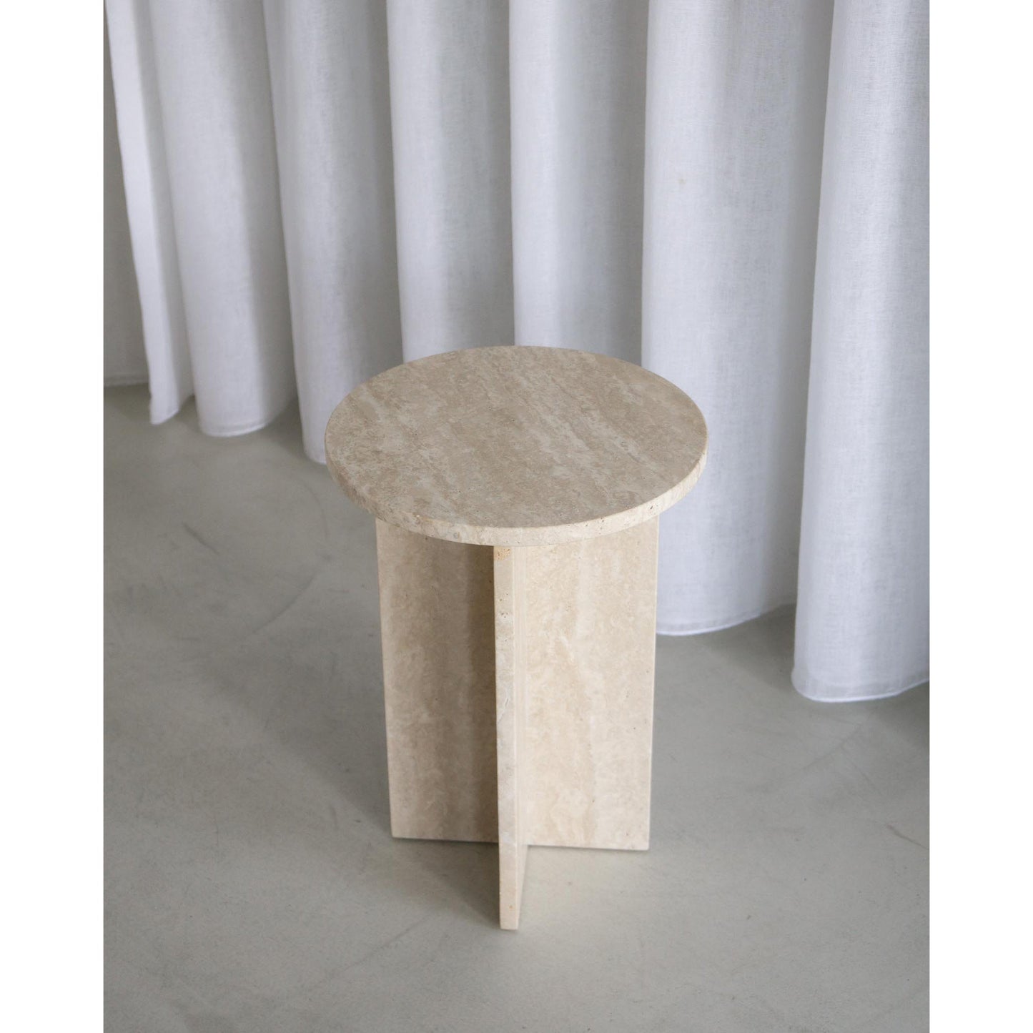 Rosie Marble Side Table - Bulgari & Travertine Natural Stone Pedestal | Luxury Minimalist Bedside Table