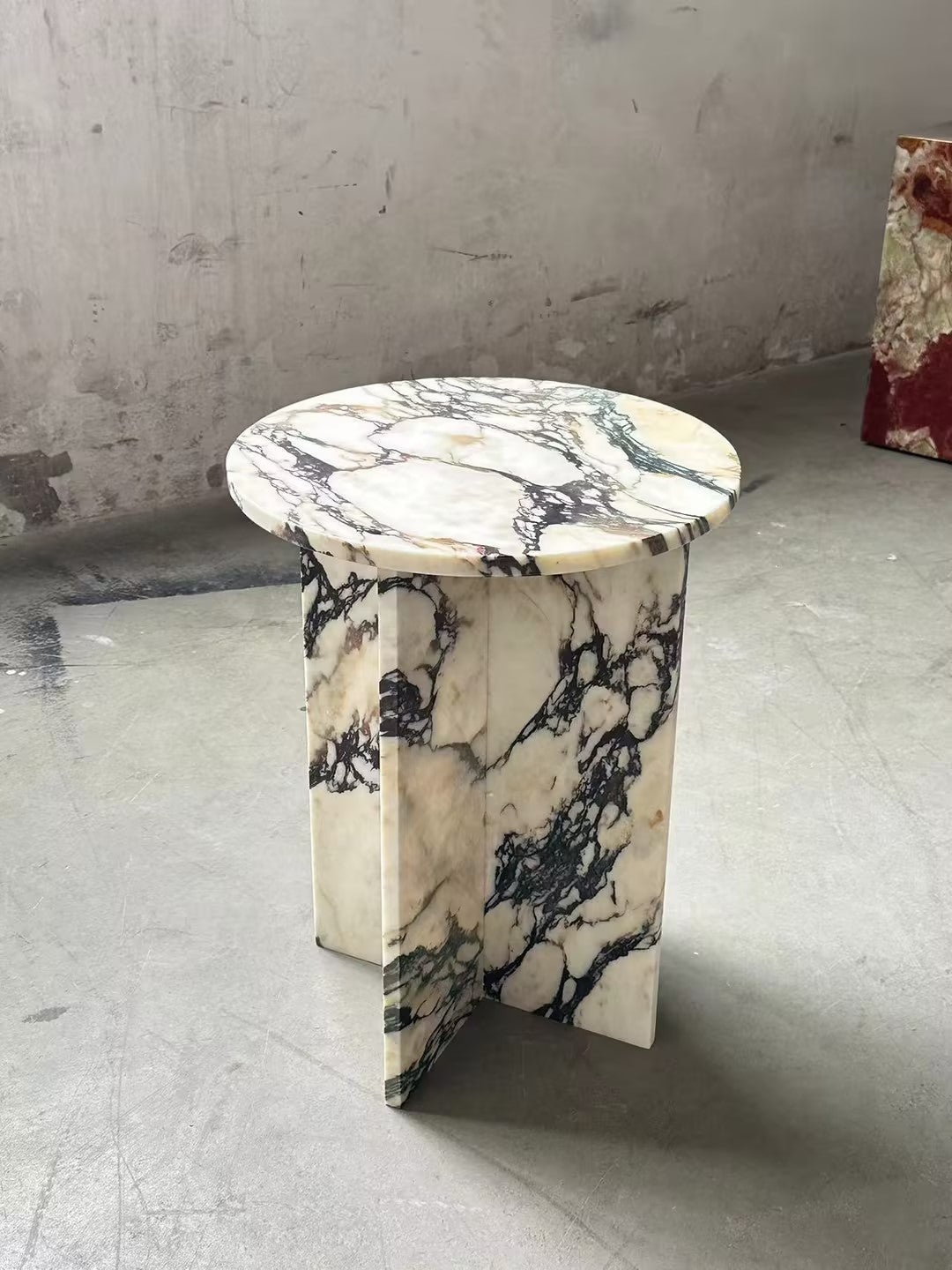 Rosie Marble Side Table - Bulgari & Travertine Natural Stone Pedestal | Luxury Minimalist Bedside Table