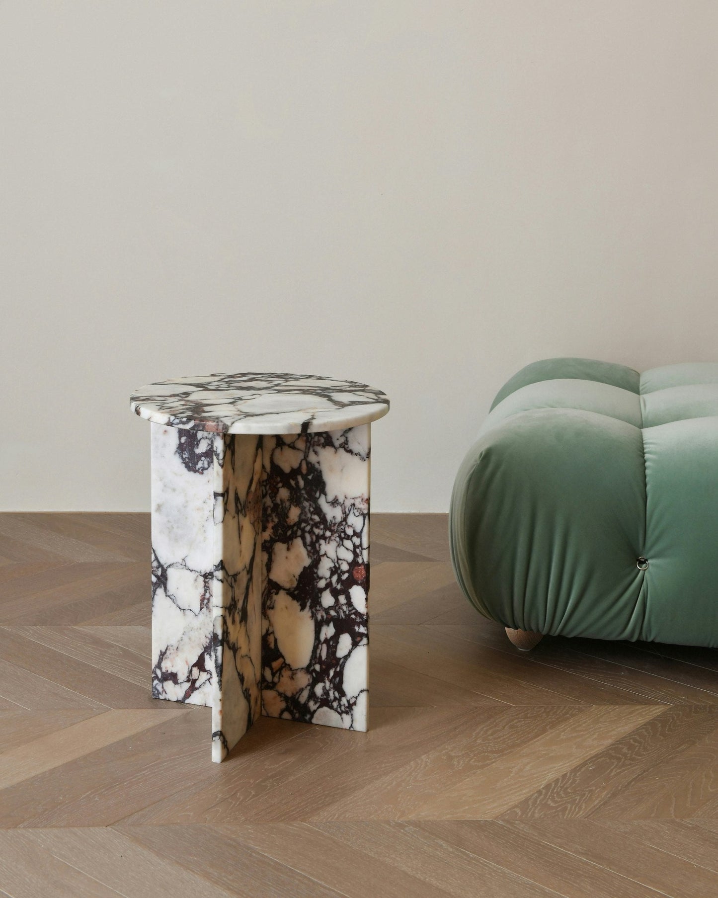 Rosie Marble Side Table - Bulgari & Travertine Natural Stone Pedestal | Luxury Minimalist Bedside Table