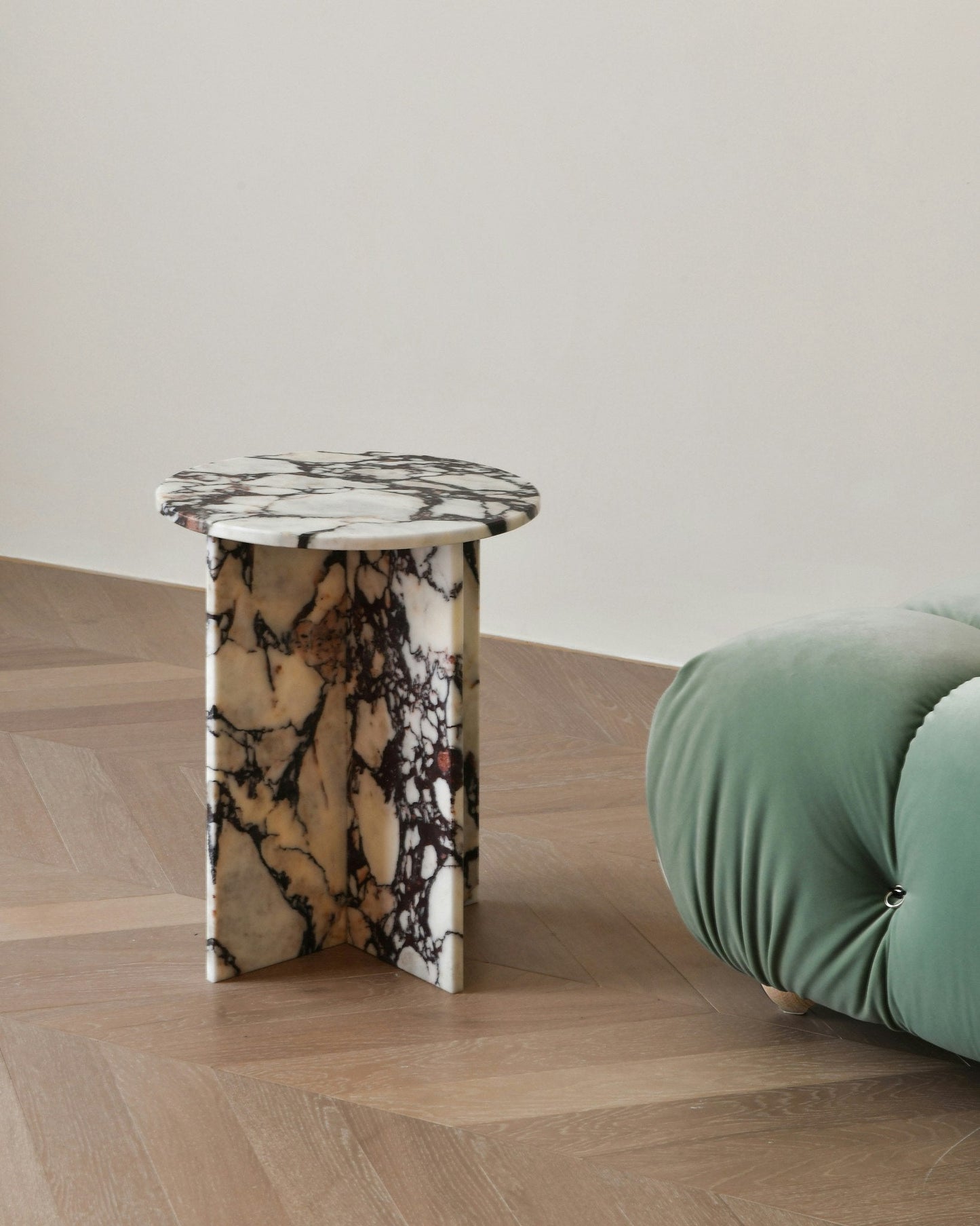 Rosie Marble Side Table - Bulgari & Travertine Natural Stone Pedestal | Luxury Minimalist Bedside Table