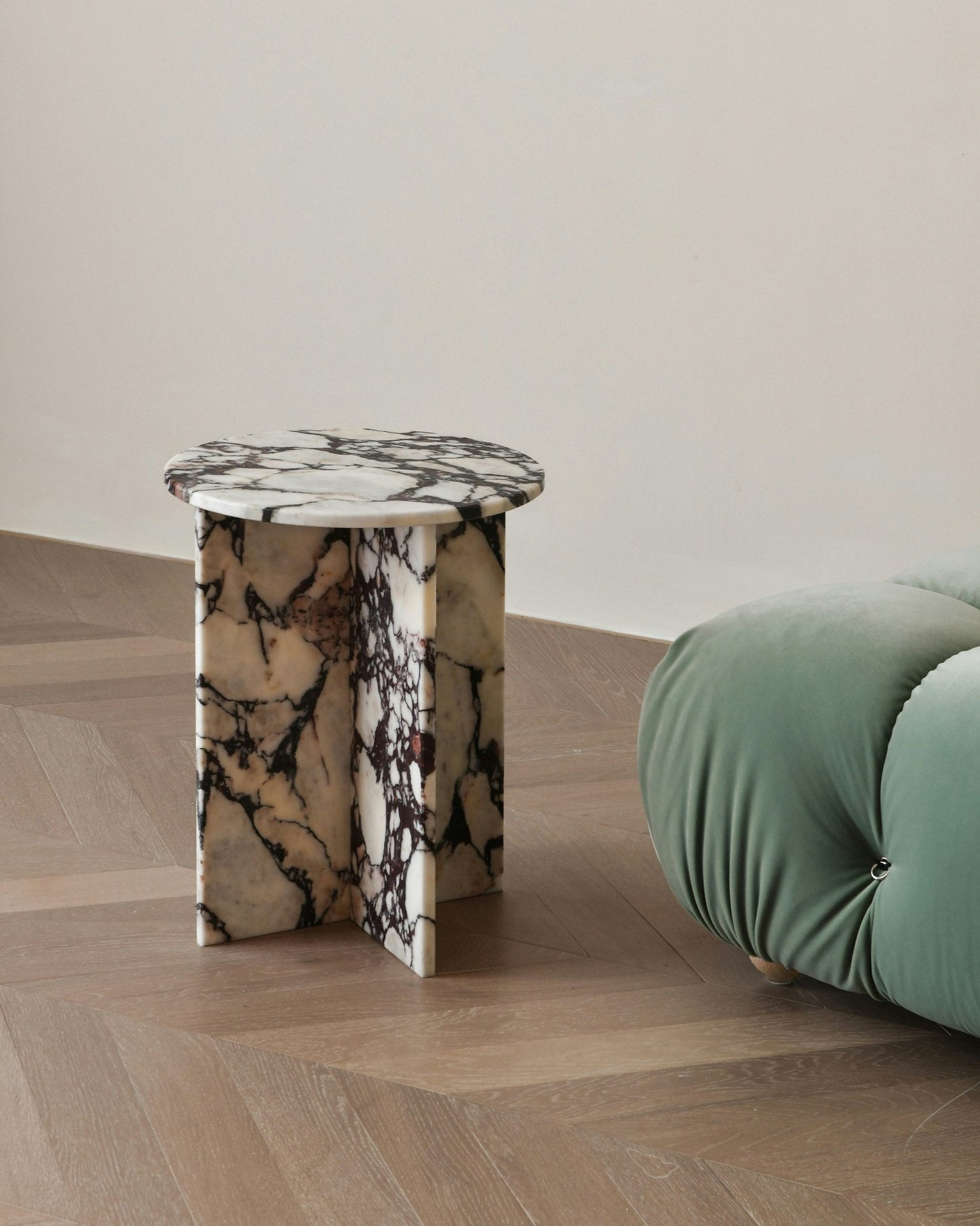 Rosie Marble Side Table - Bulgari & Travertine Natural Stone Pedestal | Luxury Minimalist Bedside Table