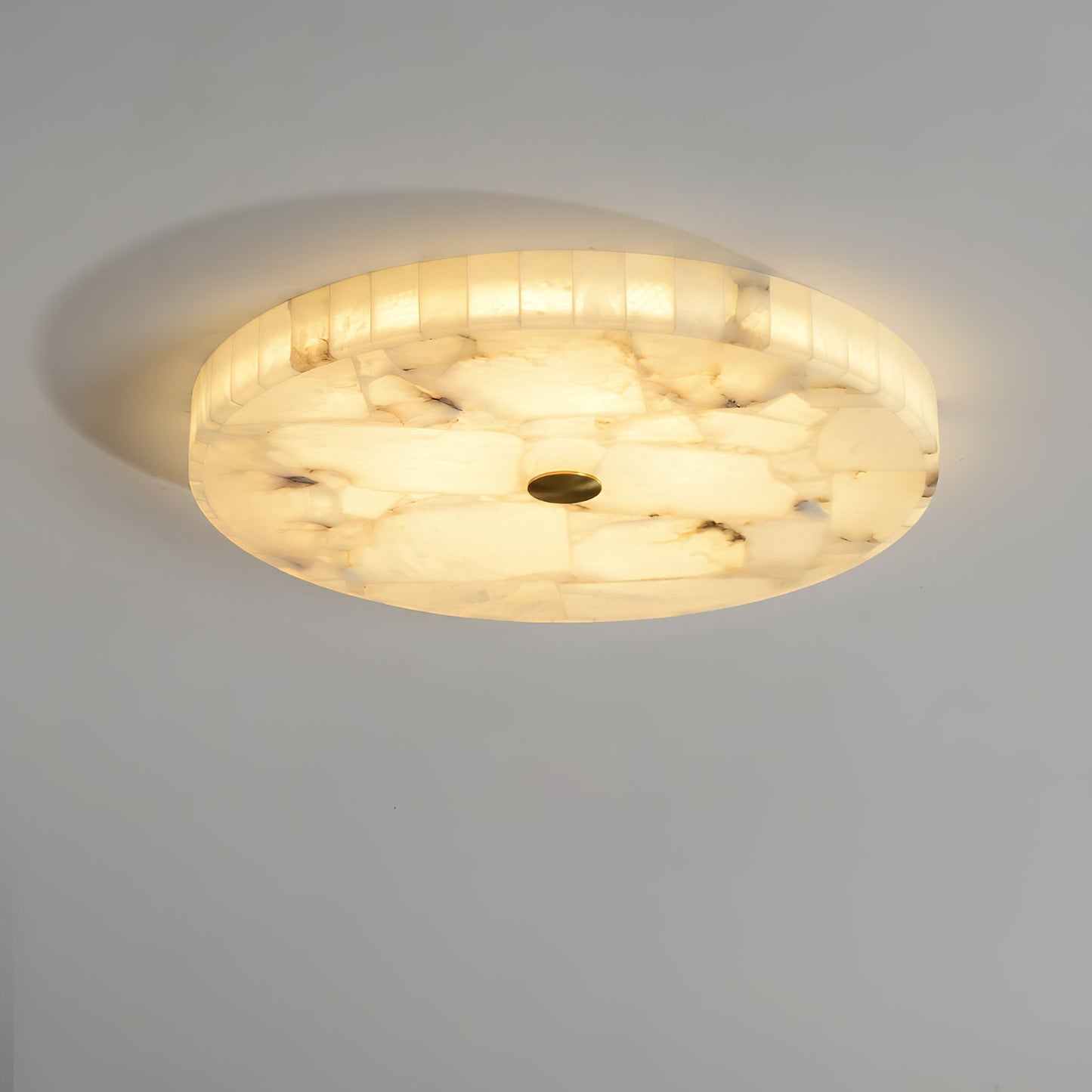 Round Mosaic Alabaster Ceiling Lamp - Genuine Stone & Brass Flush Mount LED | Luxury Modern Organic Lighting
