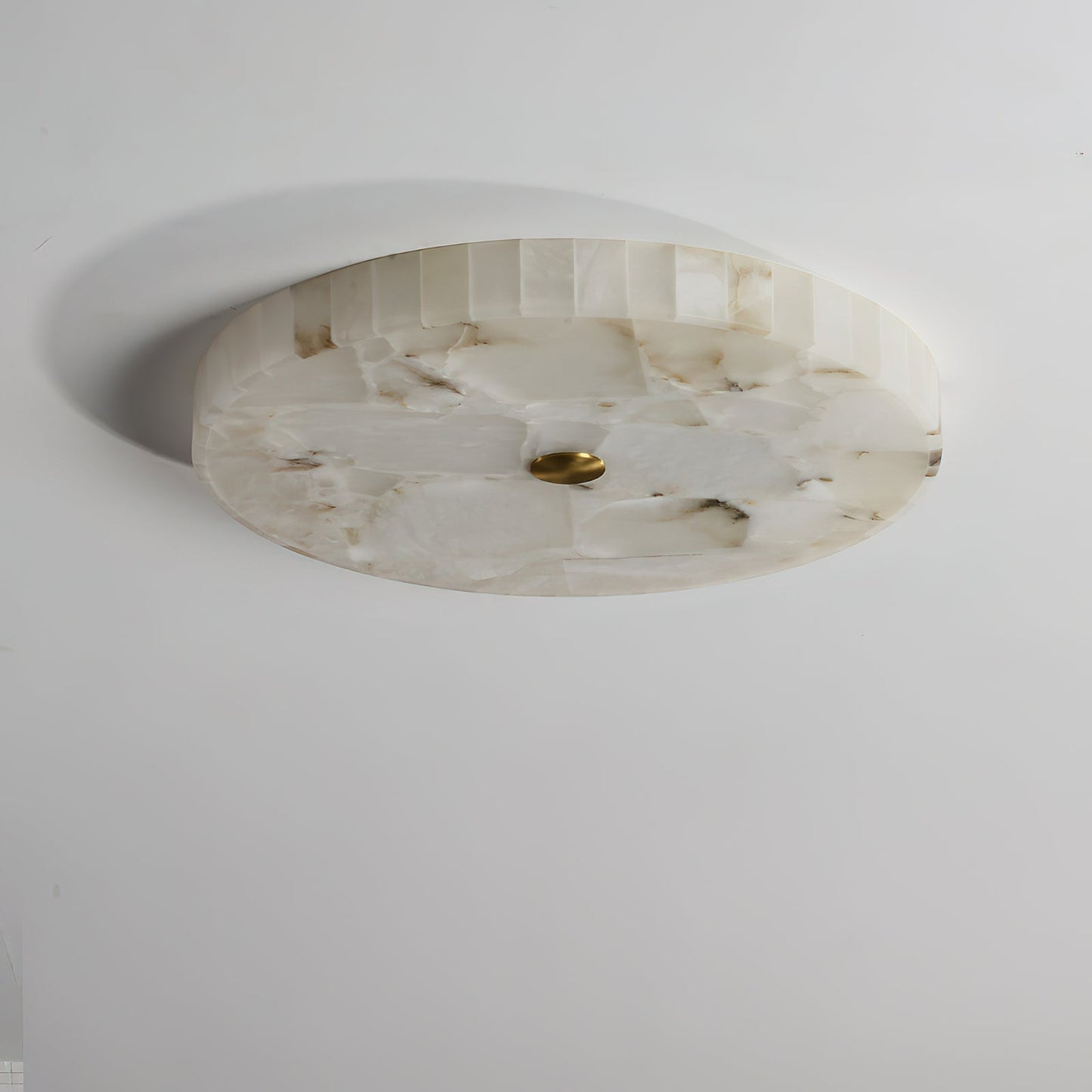 Round Mosaic Alabaster Ceiling Lamp - Genuine Stone & Brass Flush Mount LED | Luxury Modern Organic Lighting