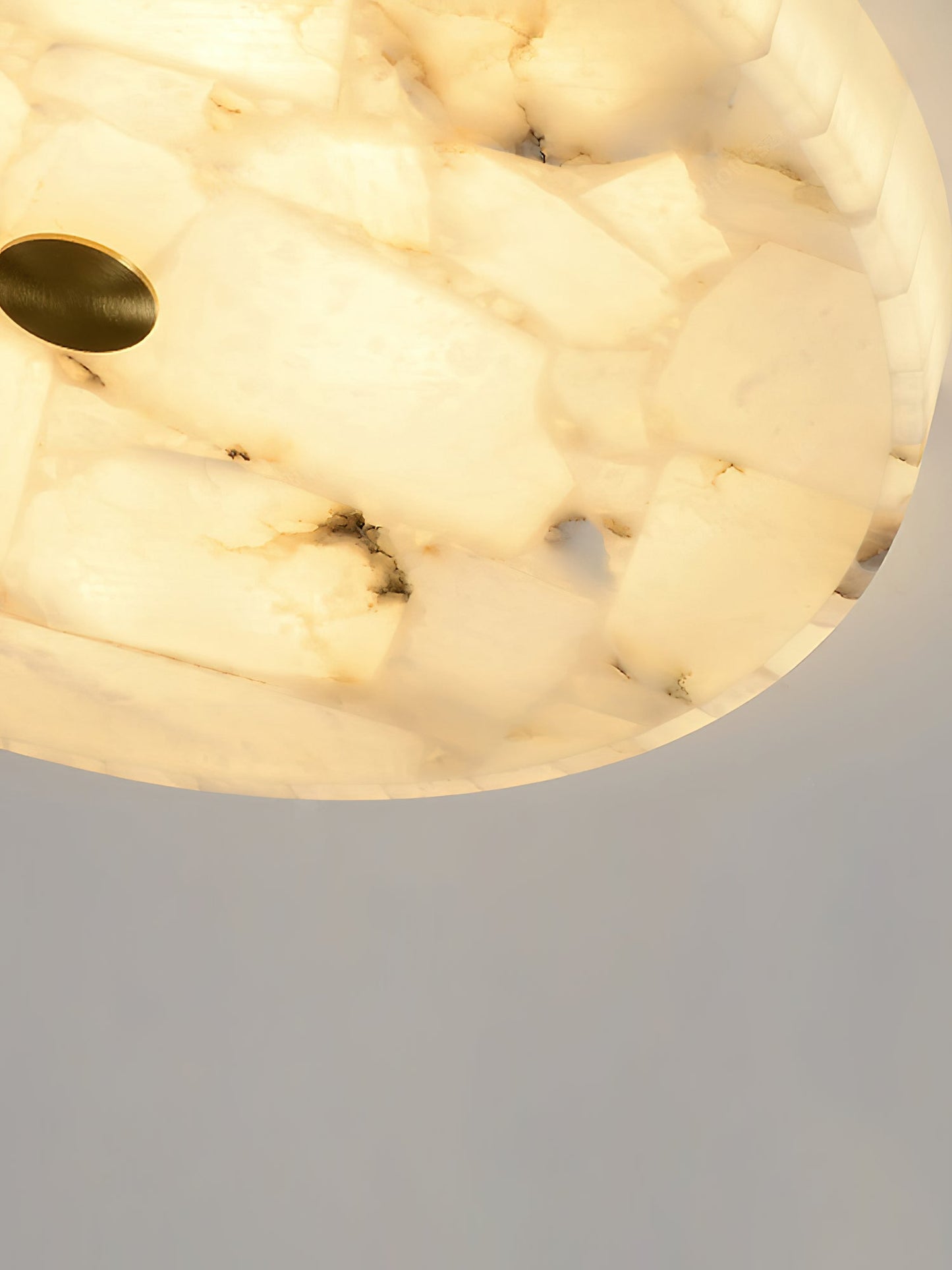 Round Mosaic Alabaster Ceiling Lamp - Genuine Stone & Brass Flush Mount LED | Luxury Modern Organic Lighting