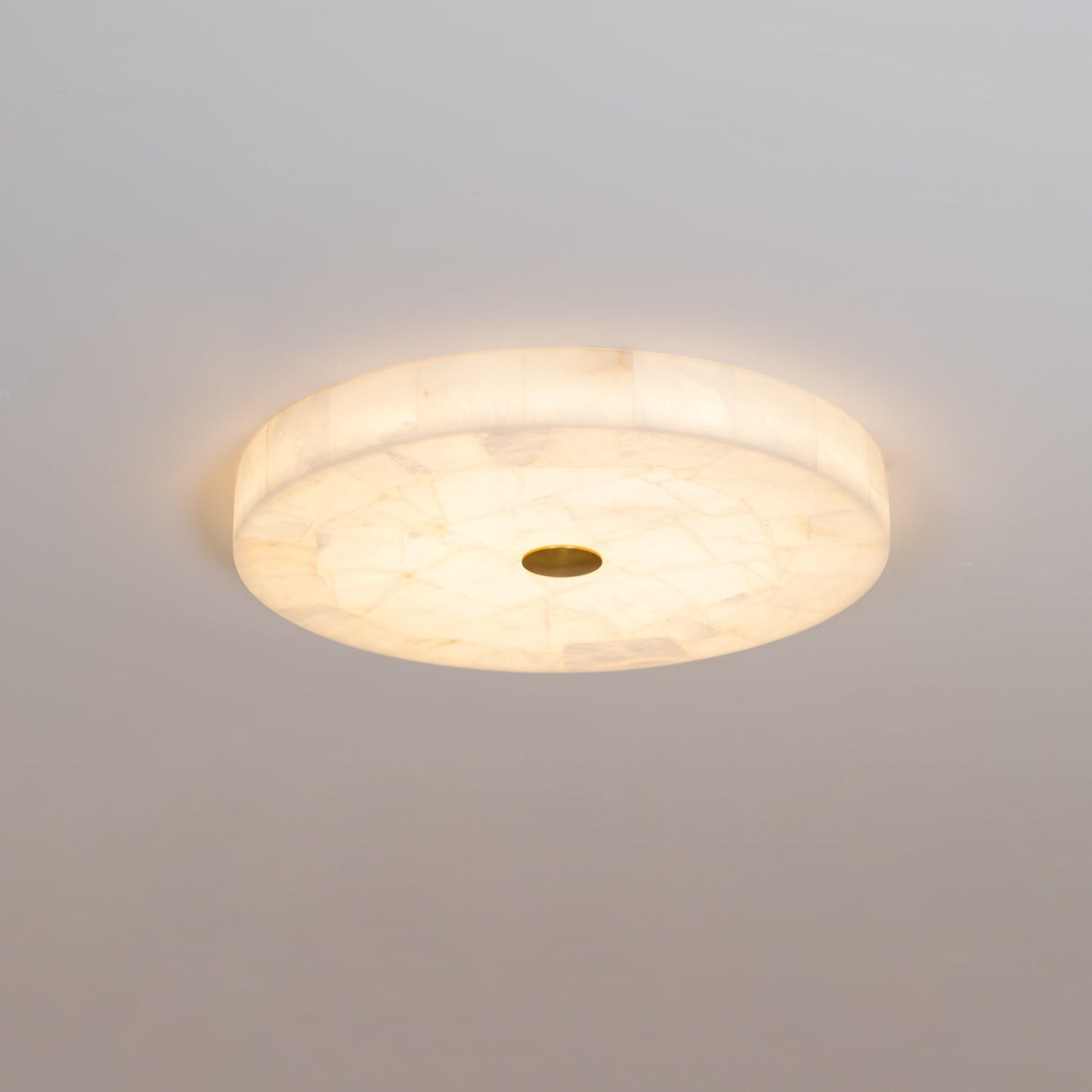 Round Mosaic Alabaster Ceiling Lamp - Genuine Stone & Brass Flush Mount LED | Luxury Modern Organic Lighting