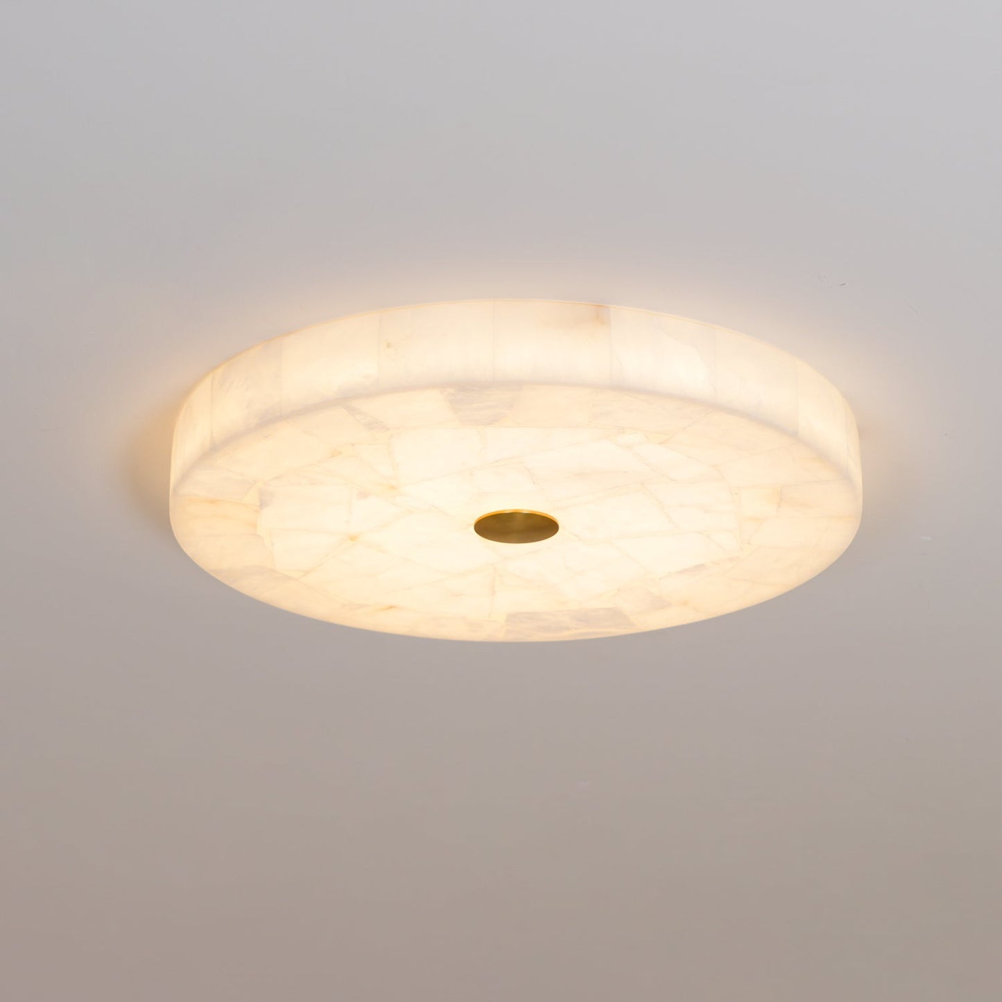 Round Mosaic Alabaster Ceiling Lamp - Genuine Stone & Brass Flush Mount LED | Luxury Modern Organic Lighting