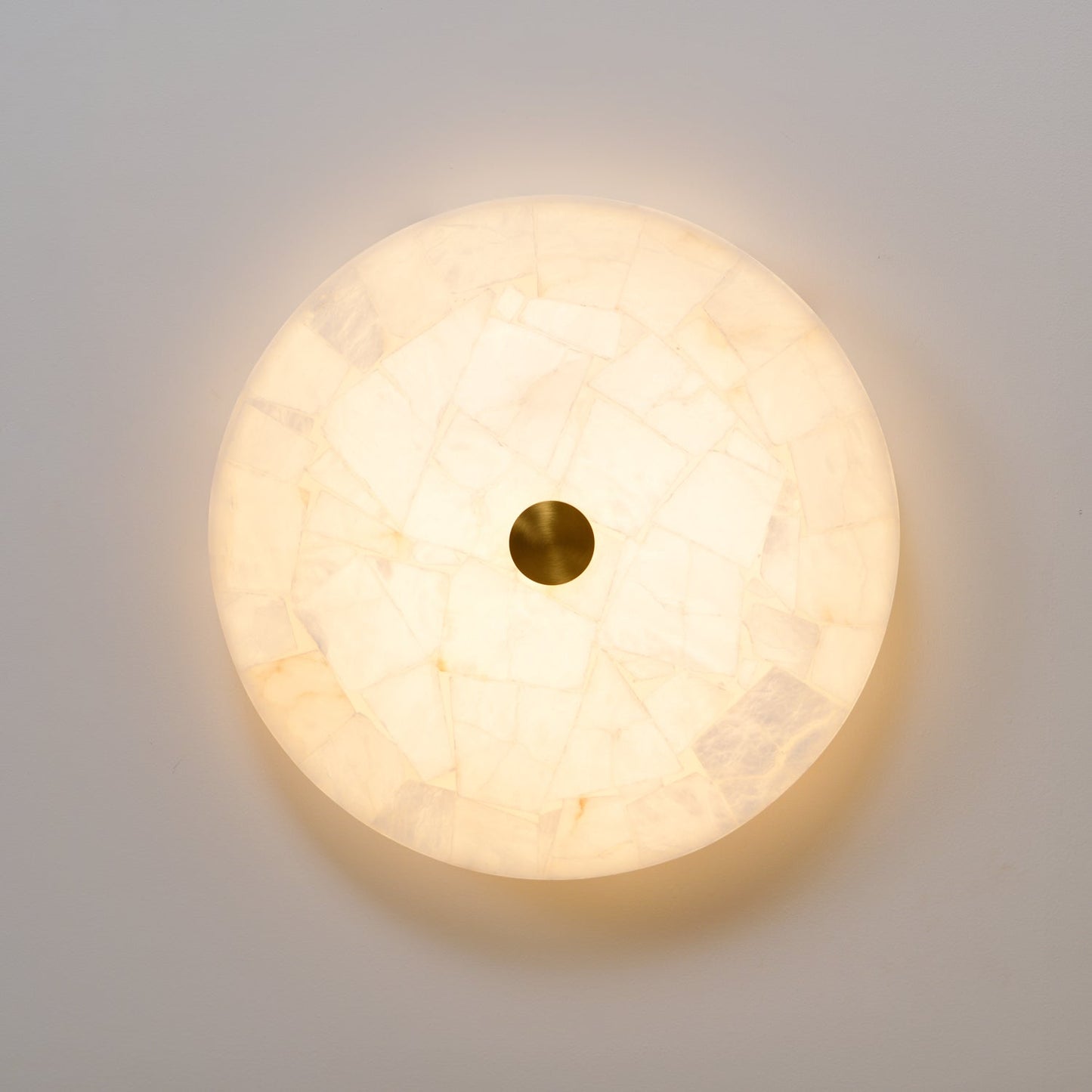 Round Mosaic Alabaster Ceiling Lamp - Genuine Stone & Brass Flush Mount LED | Luxury Modern Organic Lighting