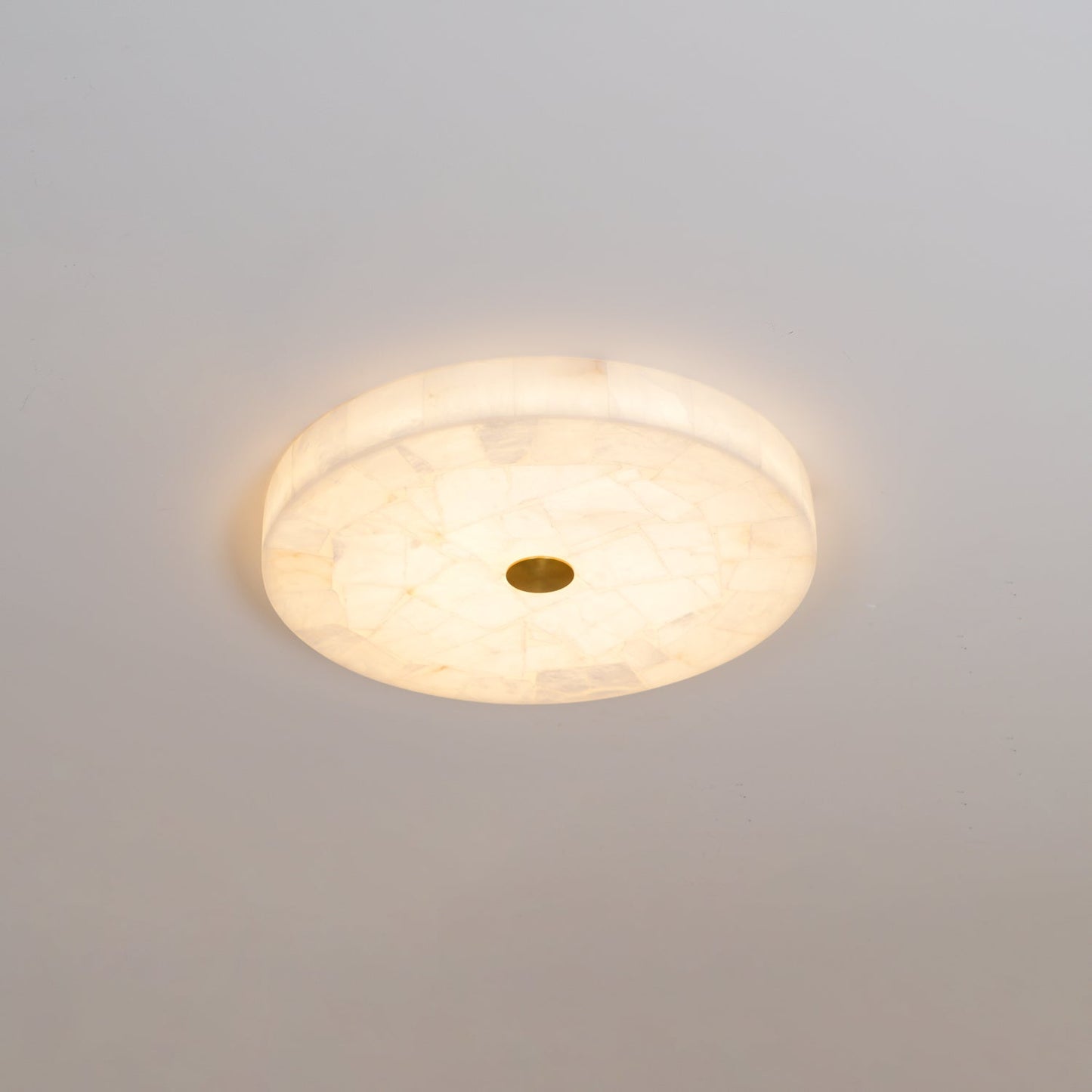 Round Mosaic Alabaster Ceiling Lamp - Genuine Stone & Brass Flush Mount LED | Luxury Modern Organic Lighting