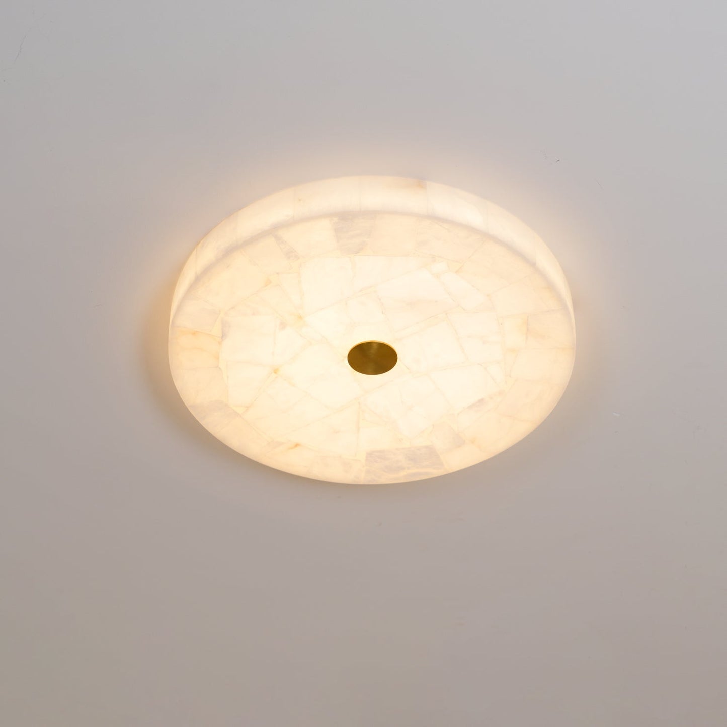 Round Mosaic Alabaster Ceiling Lamp - Genuine Stone & Brass Flush Mount LED | Luxury Modern Organic Lighting
