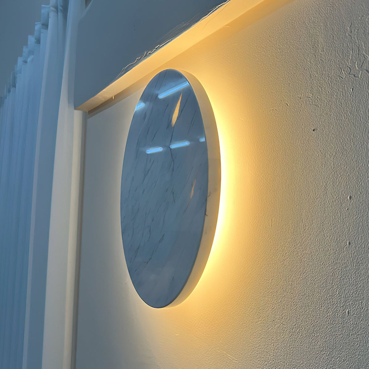 Round White Marble Sconce - Handcrafted Natural Stone LED Wall Light | Minimalist Modern Organic Sconce