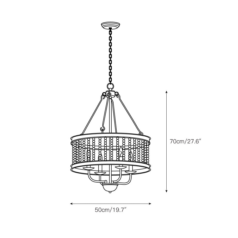 Roux Beaded Chandelier - Modern Glam Wood Bead Ring Pendant | Copper & Iron 4-Light Chandelier