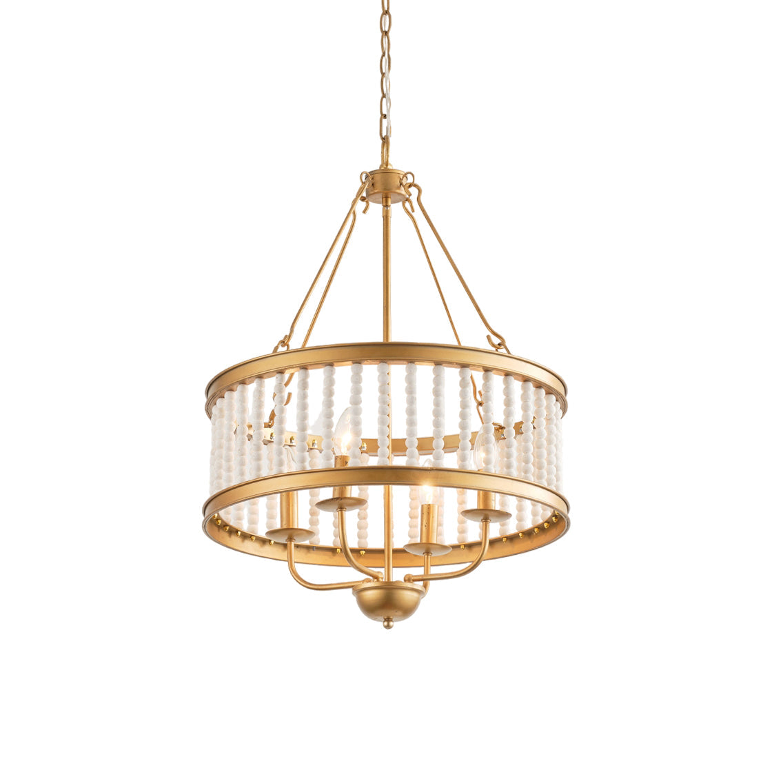 Roux Beaded Chandelier - Modern Glam Wood Bead Ring Pendant | Copper & Iron 4-Light Chandelier