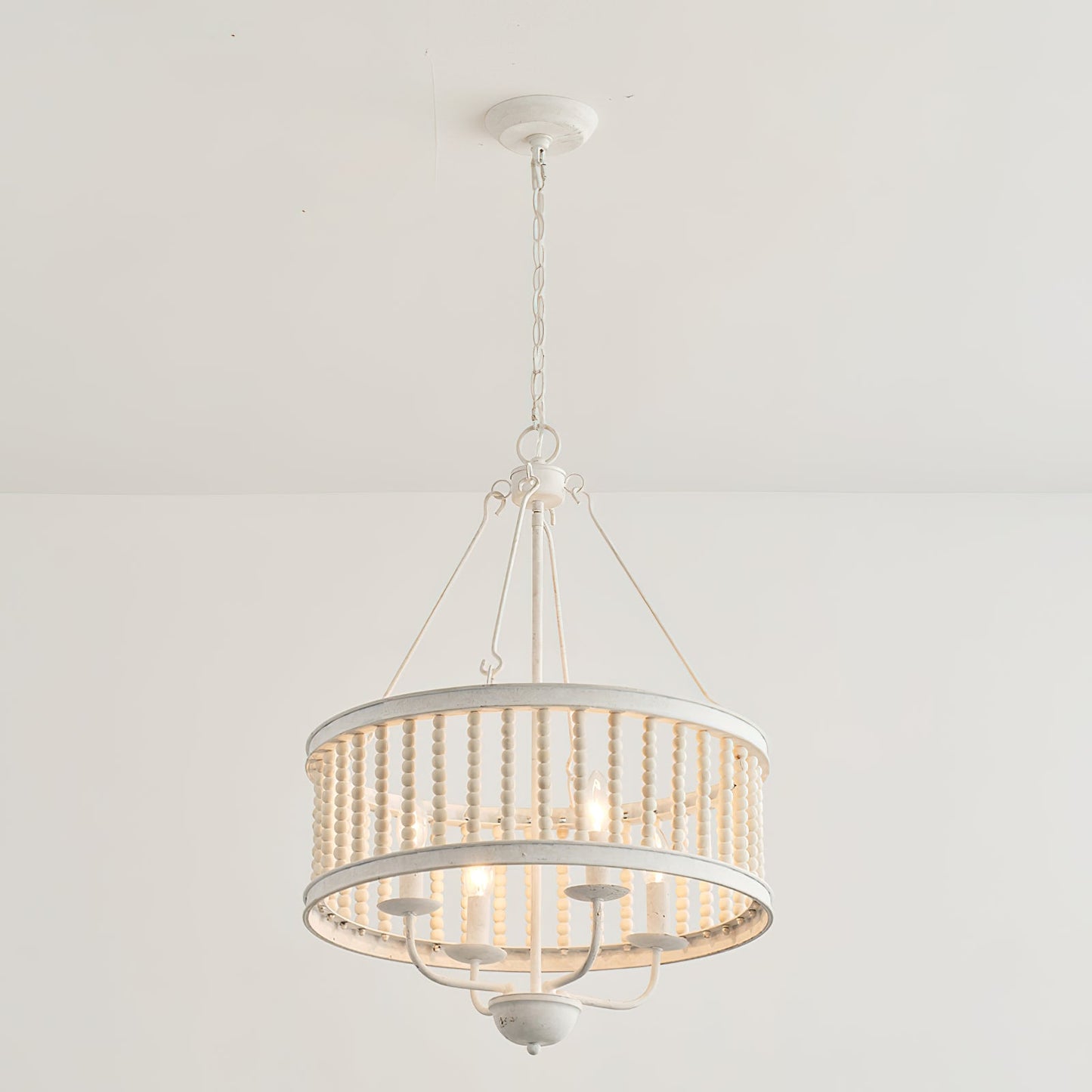 Roux Beaded Chandelier - Modern Glam Wood Bead Ring Pendant | Copper & Iron 4-Light Chandelier