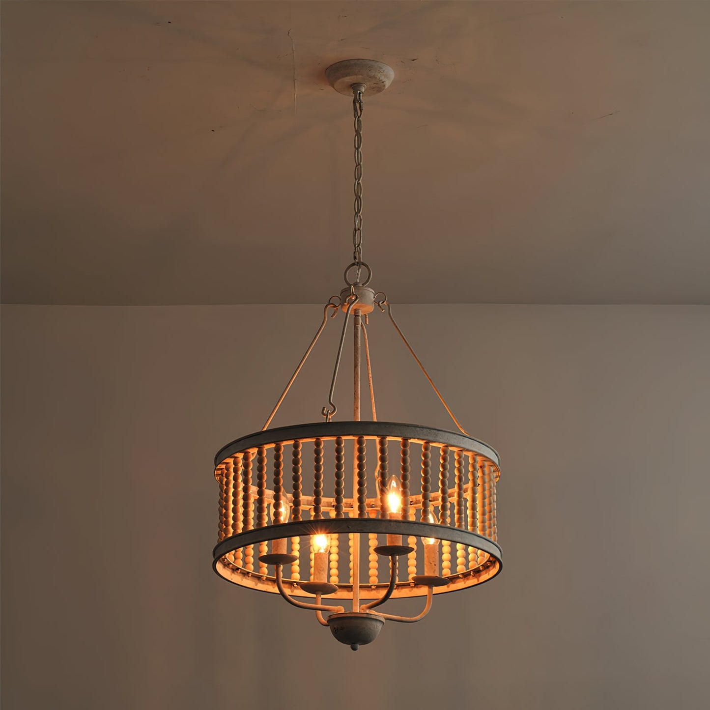 Roux Beaded Chandelier - Modern Glam Wood Bead Ring Pendant | Copper & Iron 4-Light Chandelier