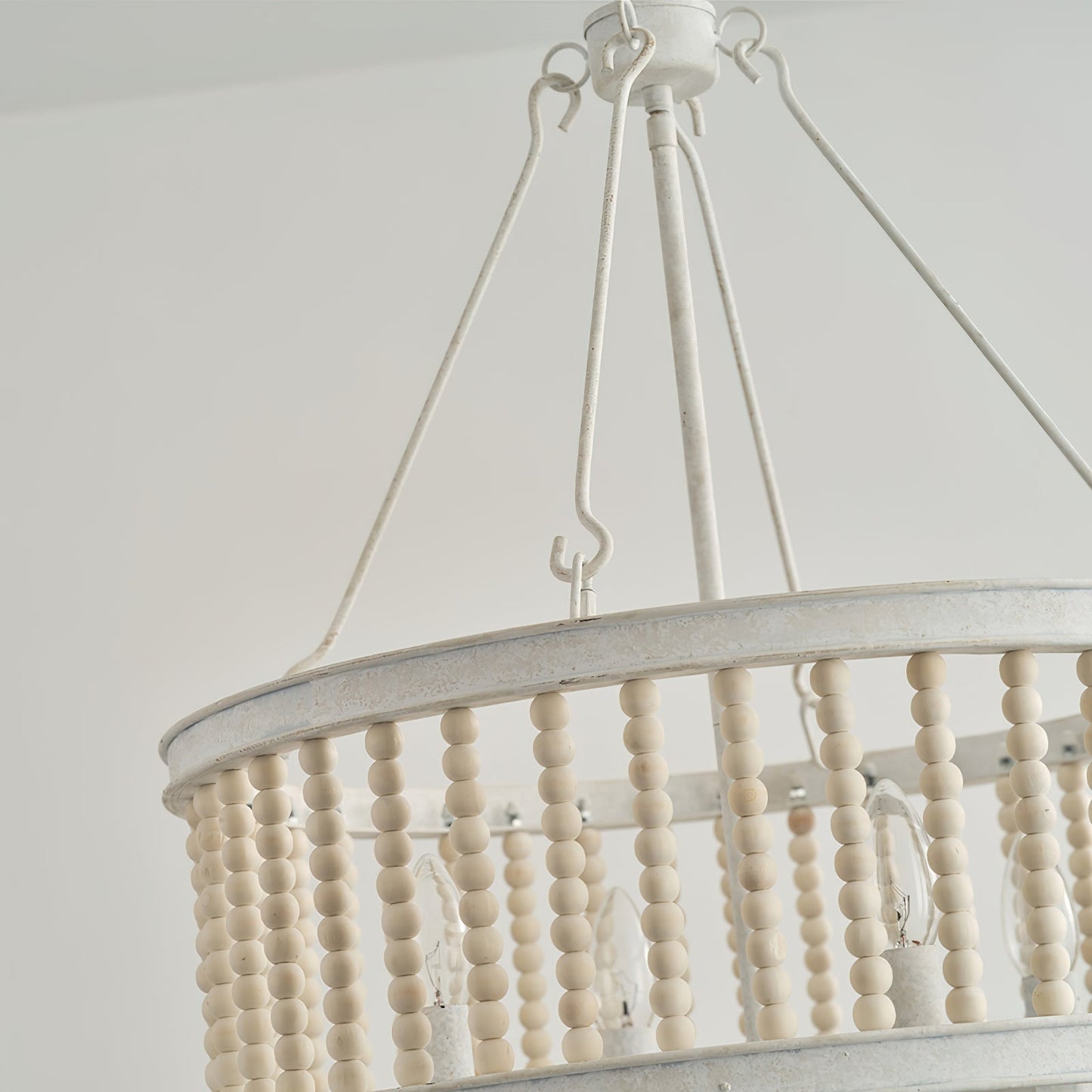 Roux Beaded Chandelier - Modern Glam Wood Bead Ring Pendant | Copper & Iron 4-Light Chandelier