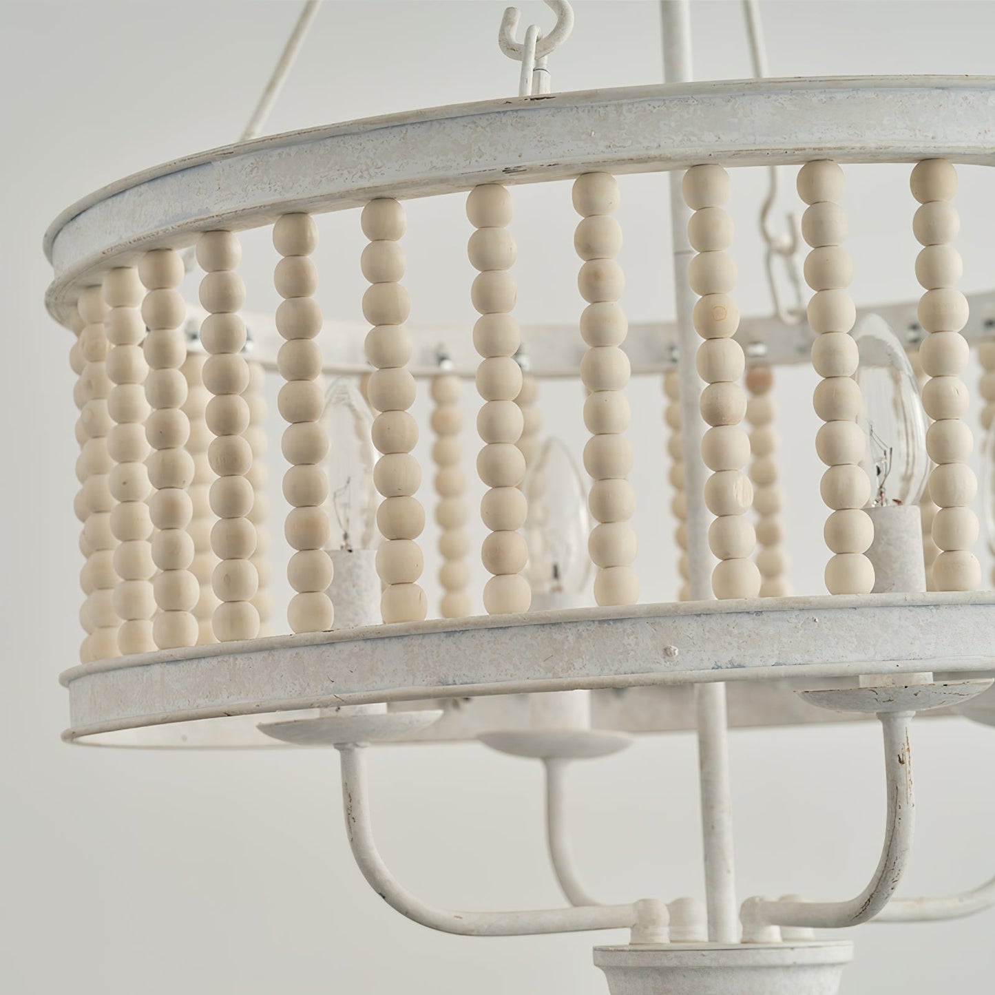 Roux Beaded Chandelier - Modern Glam Wood Bead Ring Pendant | Copper & Iron 4-Light Chandelier