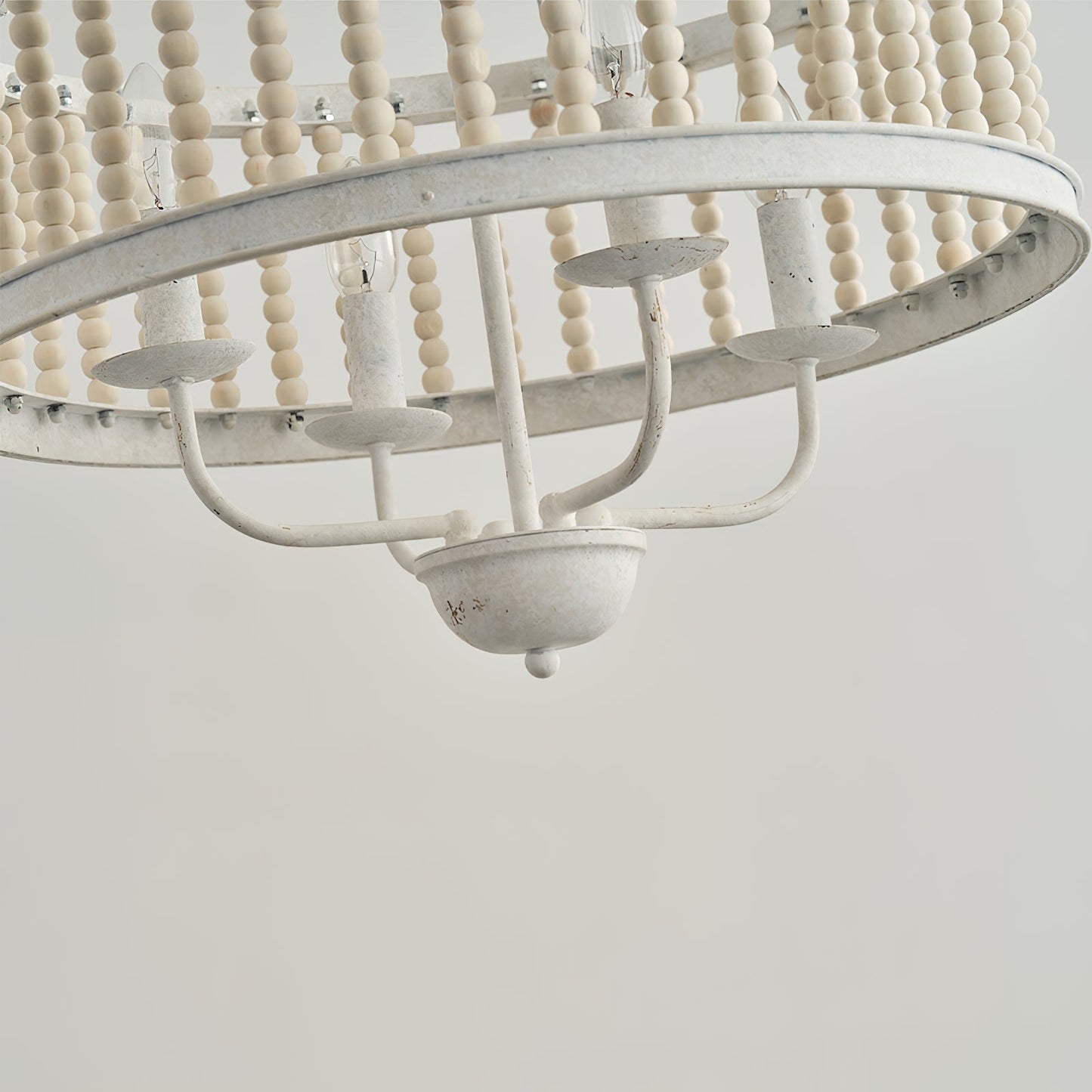 Roux Beaded Chandelier - Modern Glam Wood Bead Ring Pendant | Copper & Iron 4-Light Chandelier