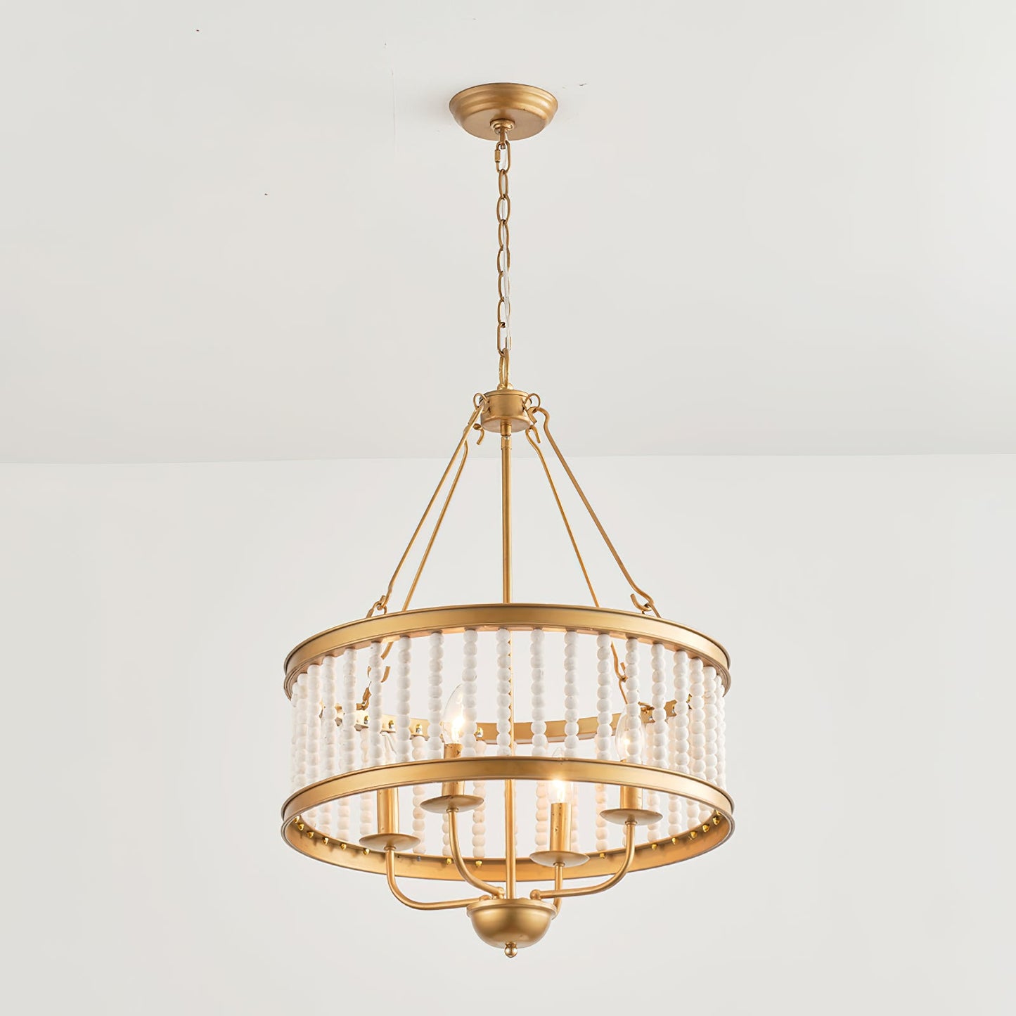 Roux Beaded Chandelier - Modern Glam Wood Bead Ring Pendant | Copper & Iron 4-Light Chandelier