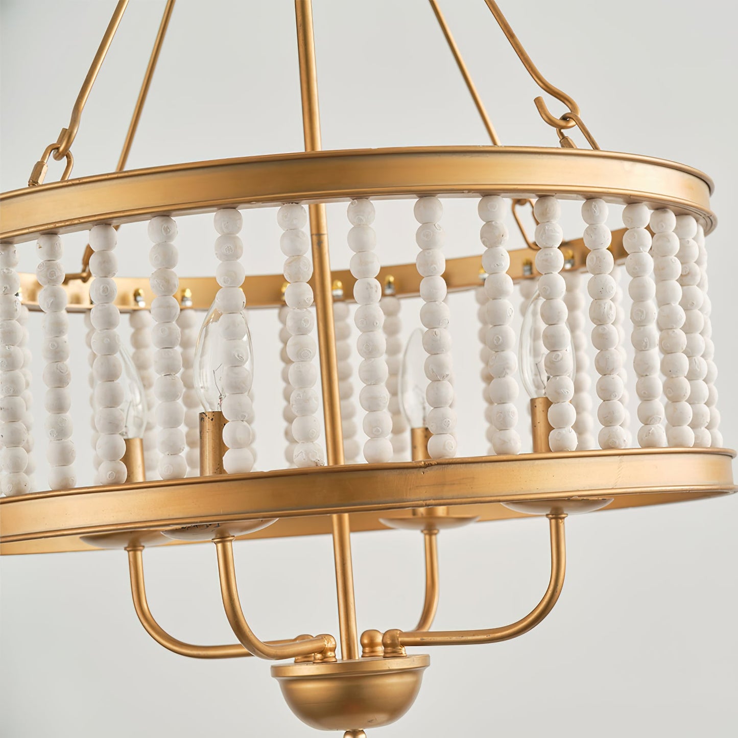 Roux Beaded Chandelier - Modern Glam Wood Bead Ring Pendant | Copper & Iron 4-Light Chandelier