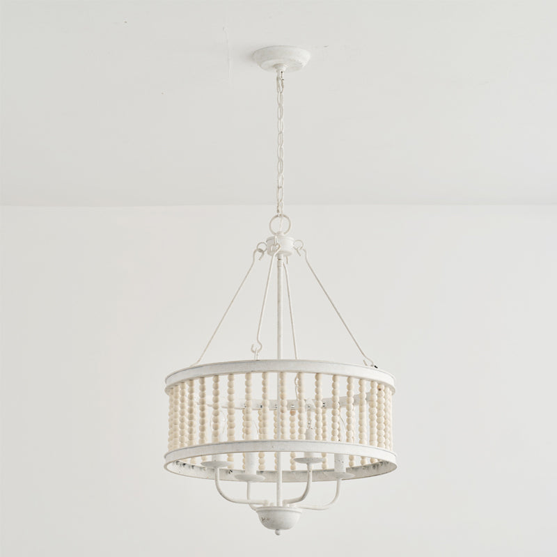Roux Beaded Chandelier - Modern Glam Wood Bead Ring Pendant | Copper & Iron 4-Light Chandelier