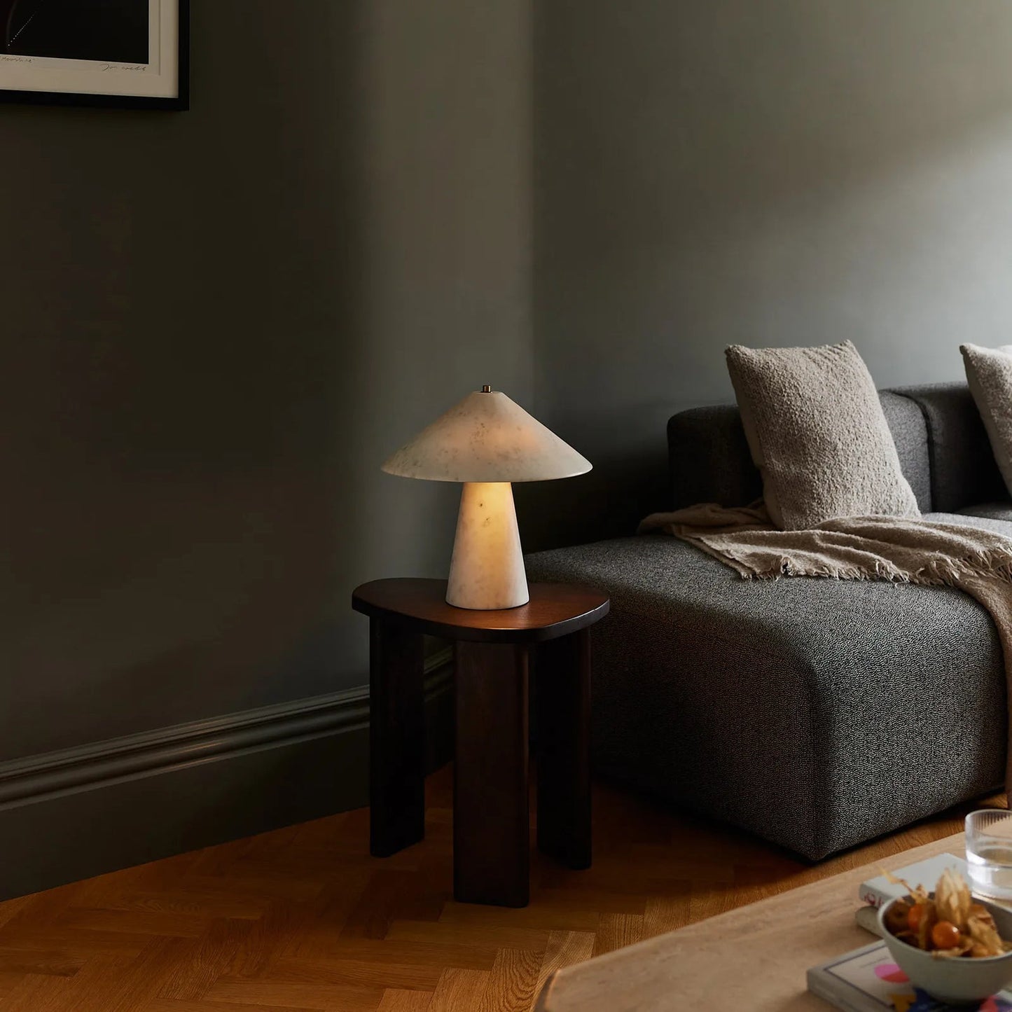 Ruben Table Lamp - Solid White Marble Conical Desk Light | Luxury Integrated LED Stone Lamp