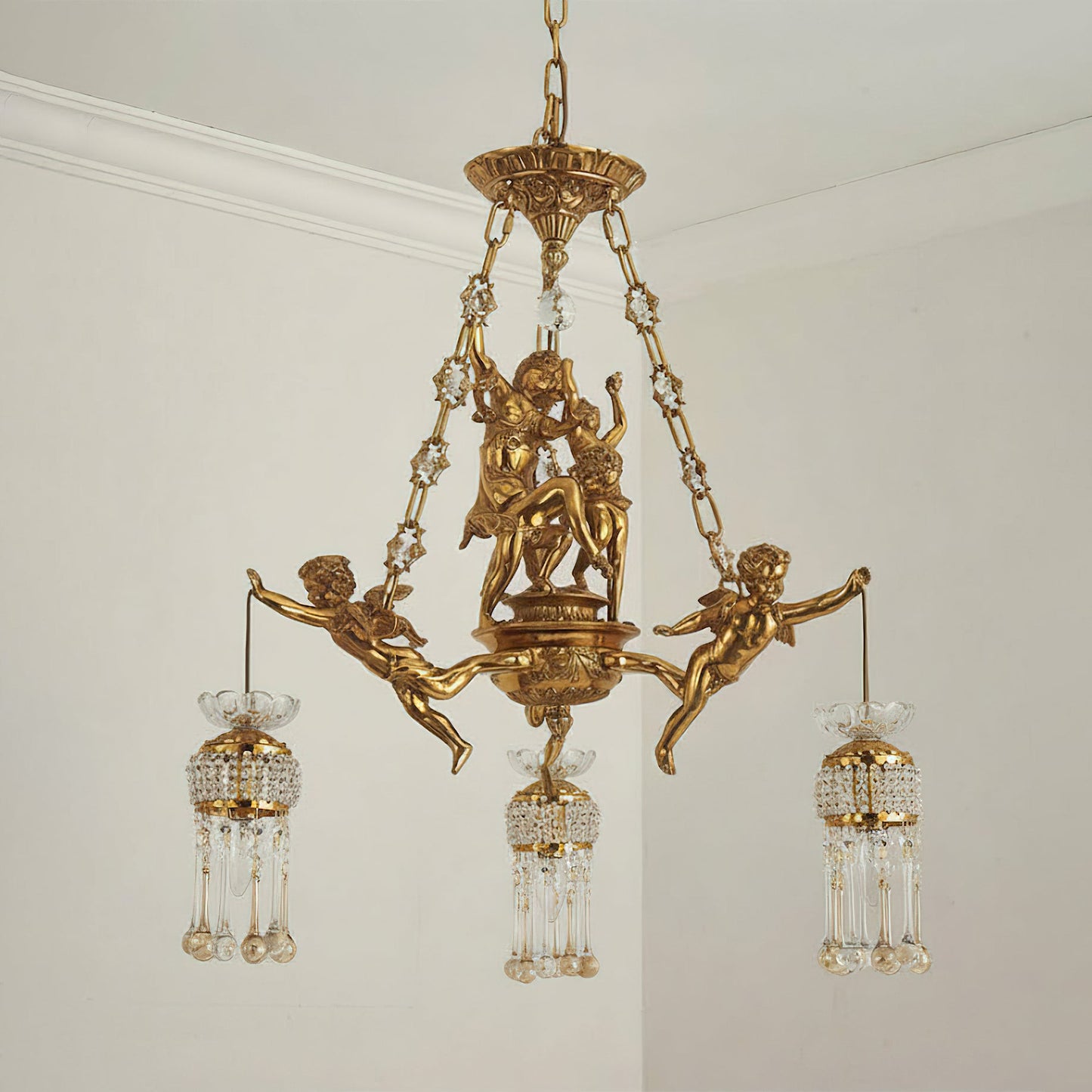 Ruth Brass Chandelier - 19th Century Antique Style Crystal & Brass Pendant | Luxury Tiered Chandelier