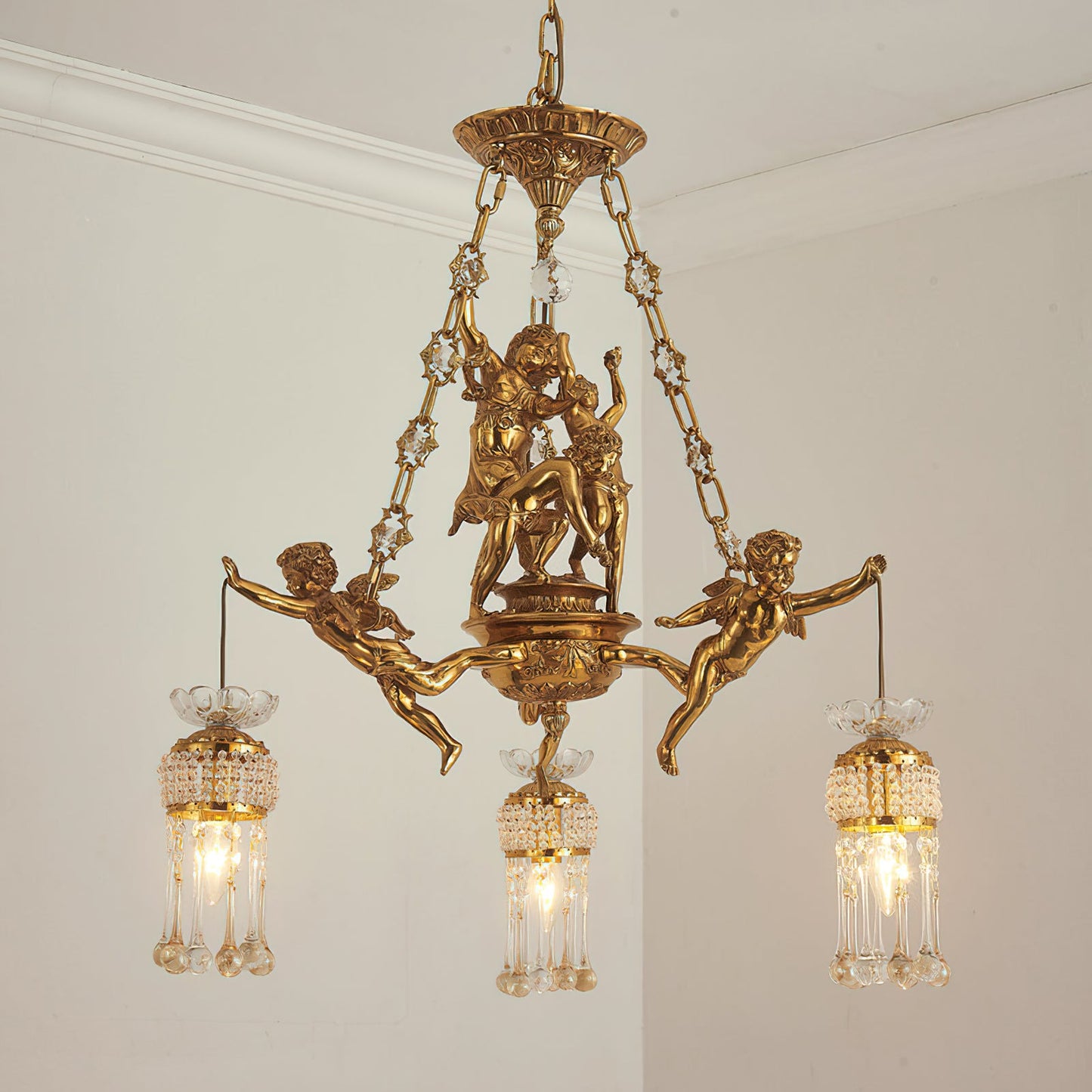 Ruth Brass Chandelier - 19th Century Antique Style Crystal & Brass Pendant | Luxury Tiered Chandelier
