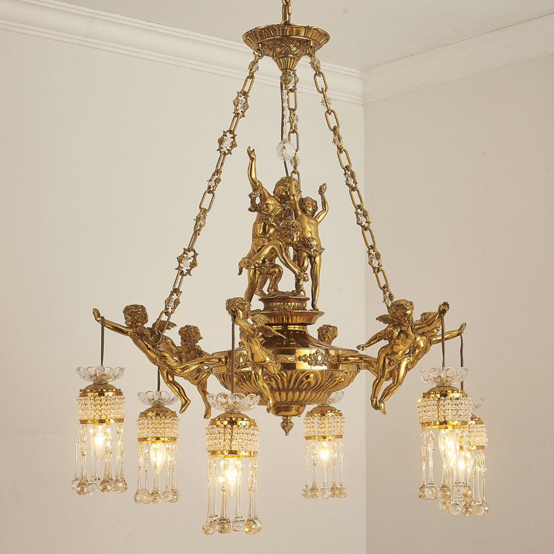 Ruth Brass Chandelier - 19th Century Antique Style Crystal & Brass Pendant | Luxury Tiered Chandelier