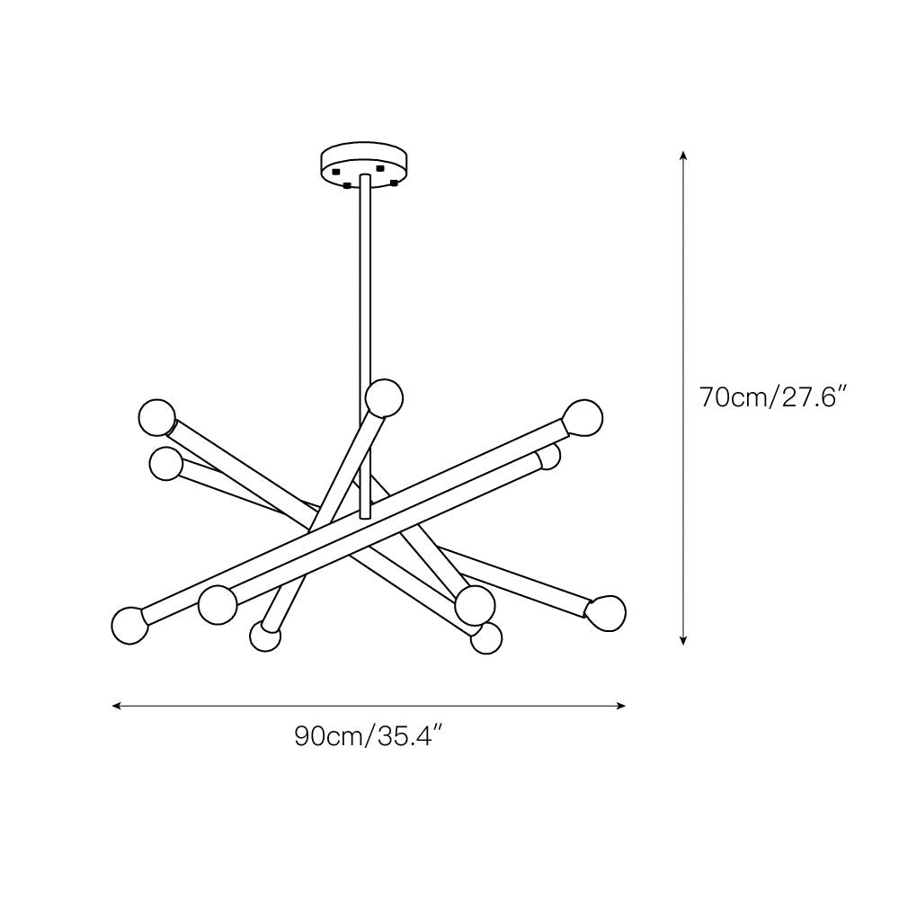 Ruven Chandelier - Mid-Century Modern Brass Spider Chandelier | Multi-Directional Exposed Bulb Light