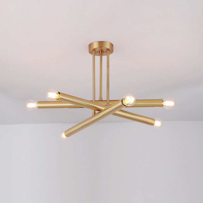 Ruven Chandelier - Mid-Century Modern Brass Spider Chandelier | Multi-Directional Exposed Bulb Light