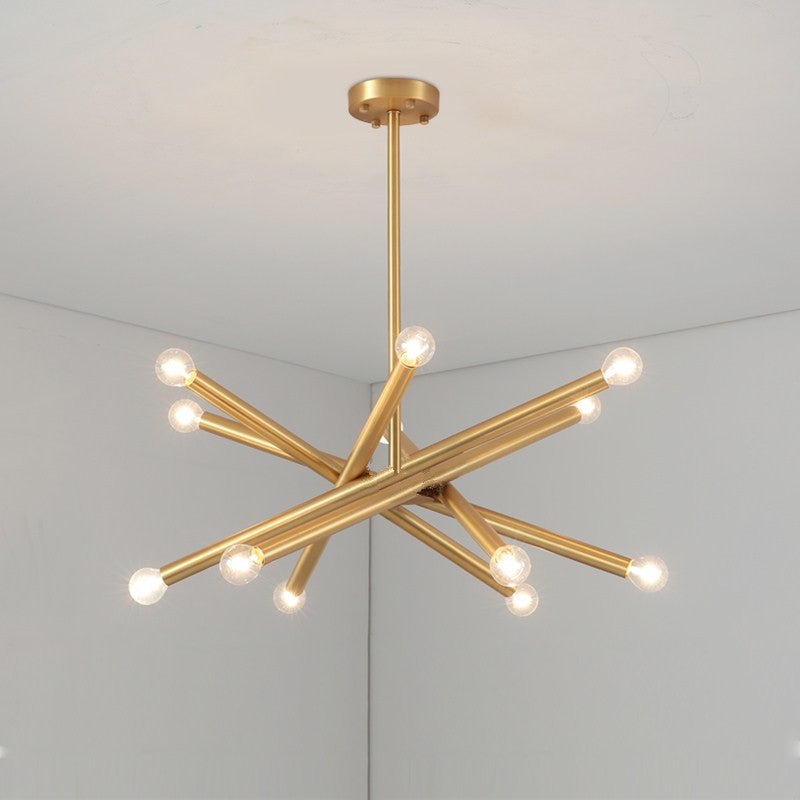 Ruven Chandelier - Mid-Century Modern Brass Spider Chandelier | Multi-Directional Exposed Bulb Light