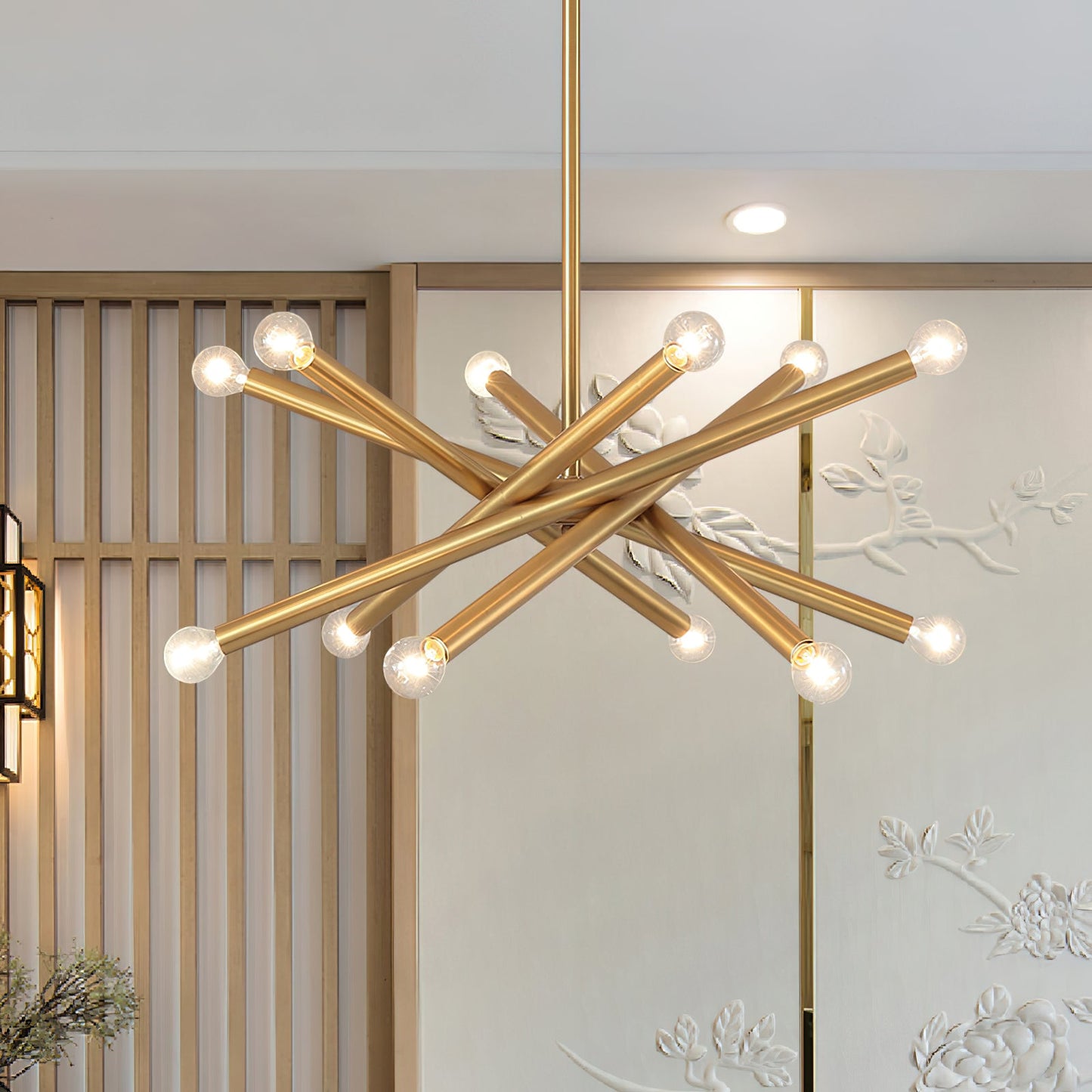 Ruven Chandelier - Mid-Century Modern Brass Spider Chandelier | Multi-Directional Exposed Bulb Light