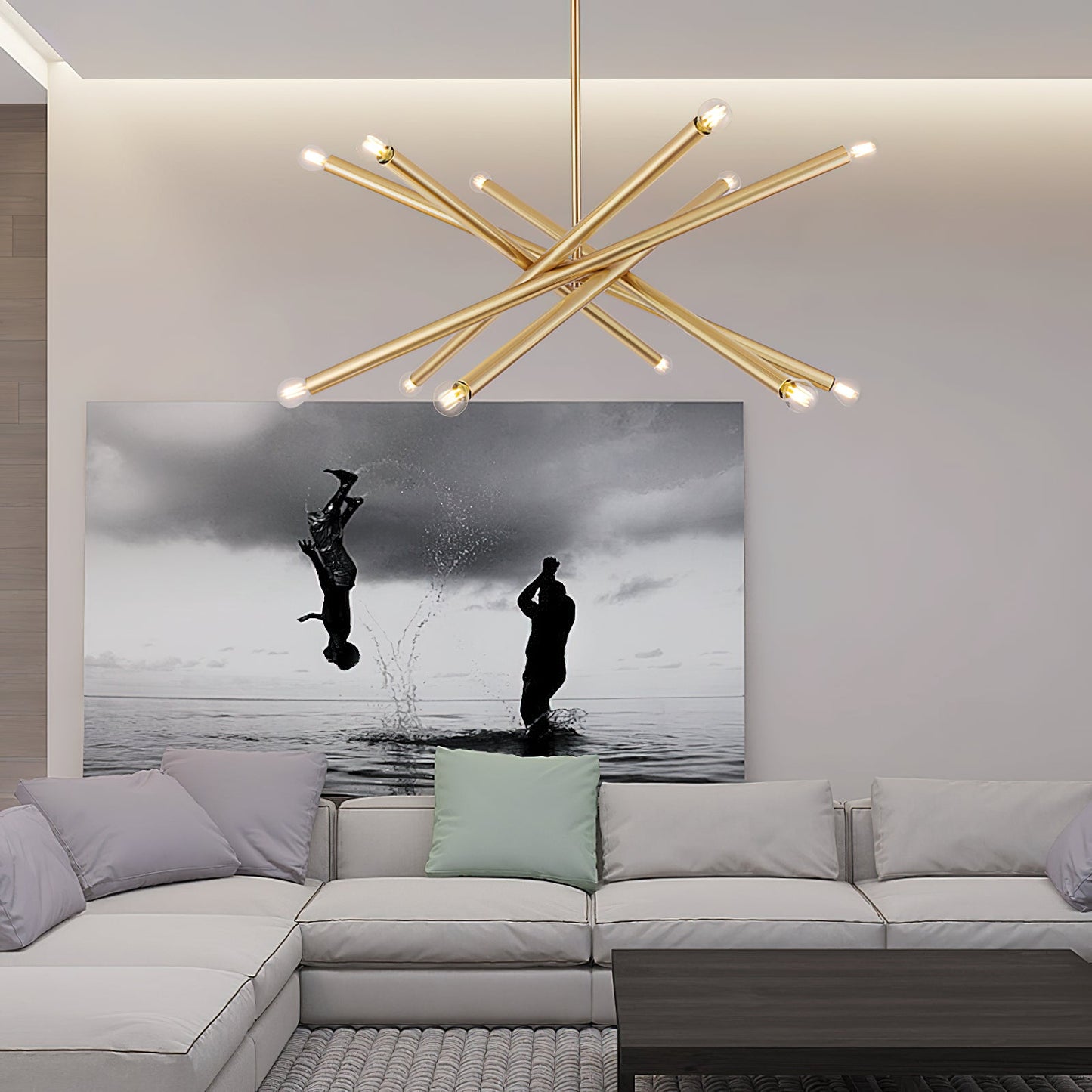 Ruven Chandelier - Mid-Century Modern Brass Spider Chandelier | Multi-Directional Exposed Bulb Light