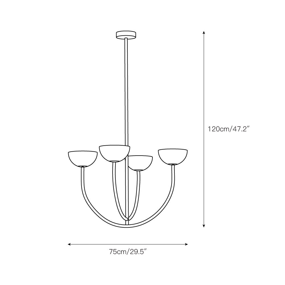 Ruzo Chandelier - Minimalist 4-Light Porcelain & Brass Pendant | Monochrome Designer Chandelier