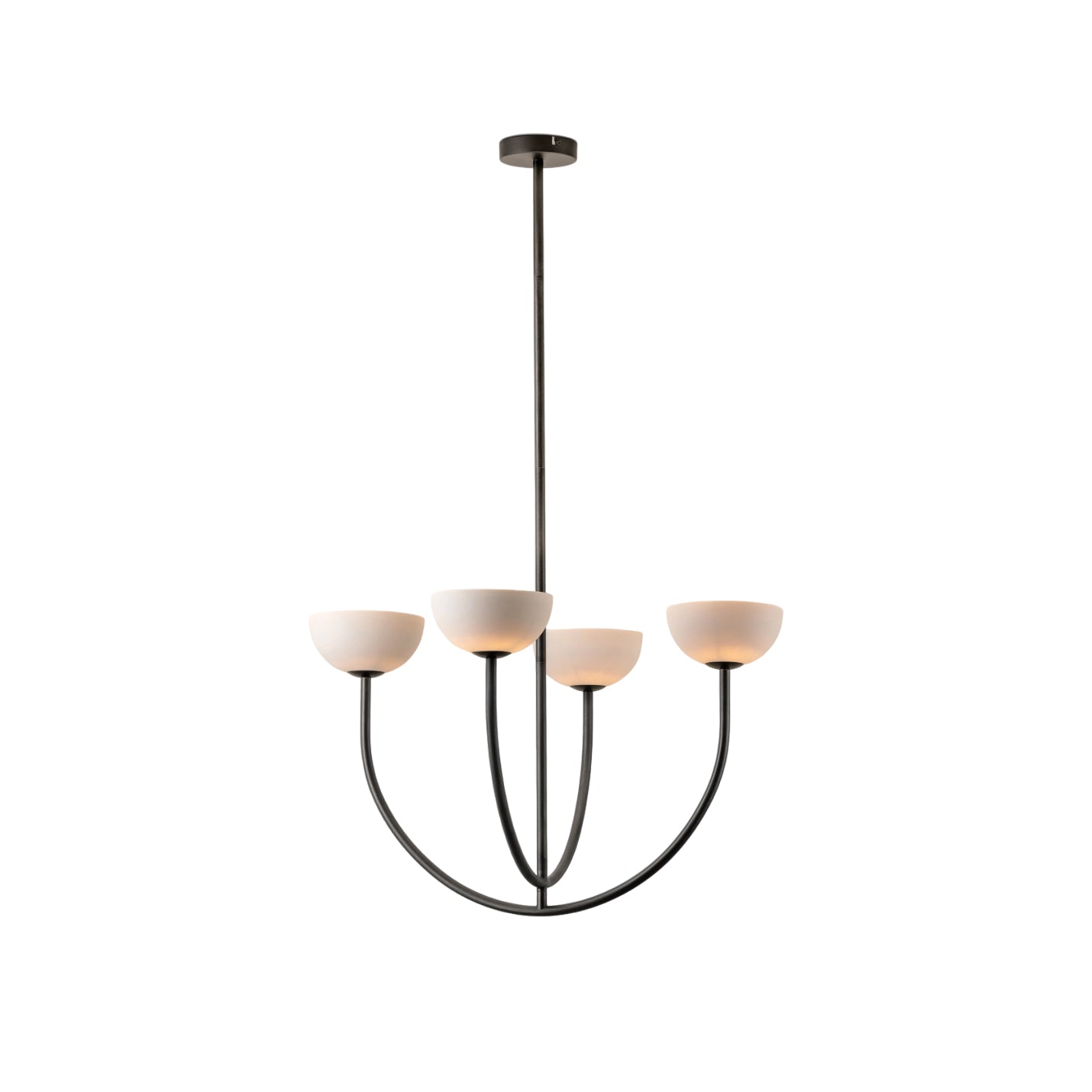 Ruzo Chandelier - Minimalist 4-Light Porcelain & Brass Pendant | Monochrome Designer Chandelier
