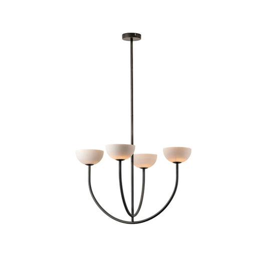 Ruzo Chandelier - Minimalist 4-Light Porcelain & Brass Pendant | Monochrome Designer Chandelier