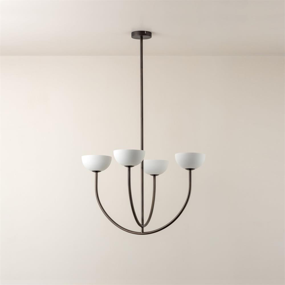 Ruzo Chandelier - Minimalist 4-Light Porcelain & Brass Pendant | Monochrome Designer Chandelier