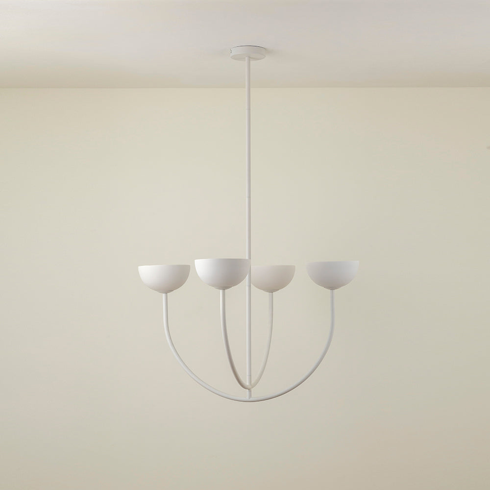 Ruzo Chandelier - Minimalist 4-Light Porcelain & Brass Pendant | Monochrome Designer Chandelier