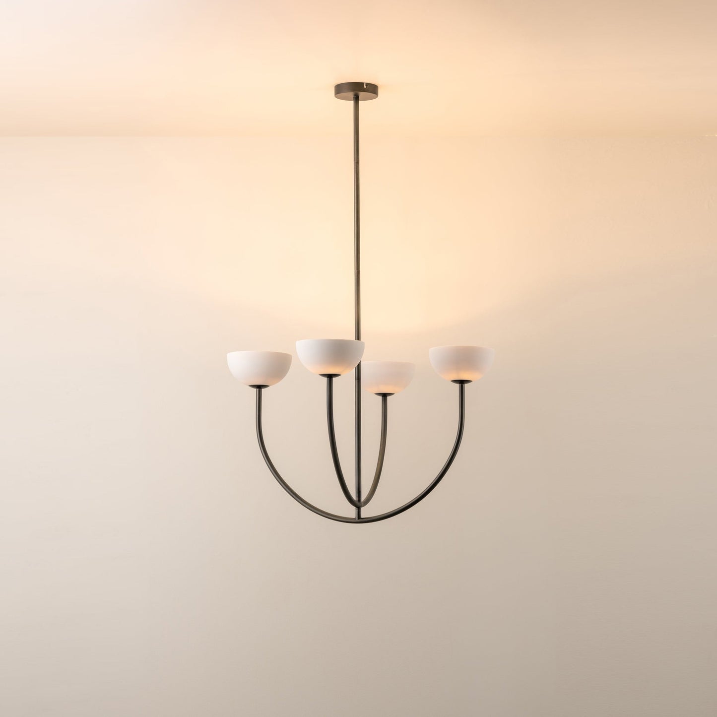 Ruzo Chandelier - Minimalist 4-Light Porcelain & Brass Pendant | Monochrome Designer Chandelier
