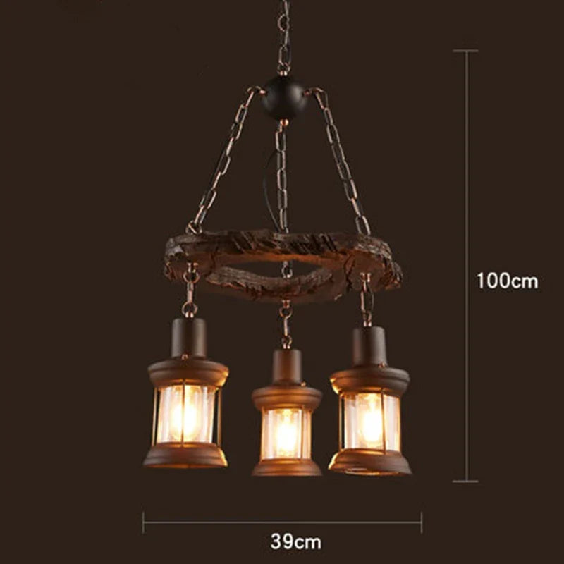 Wooden LED Chandelier - Solid Wood & Iron Industrial Rustic Dining Chandelier