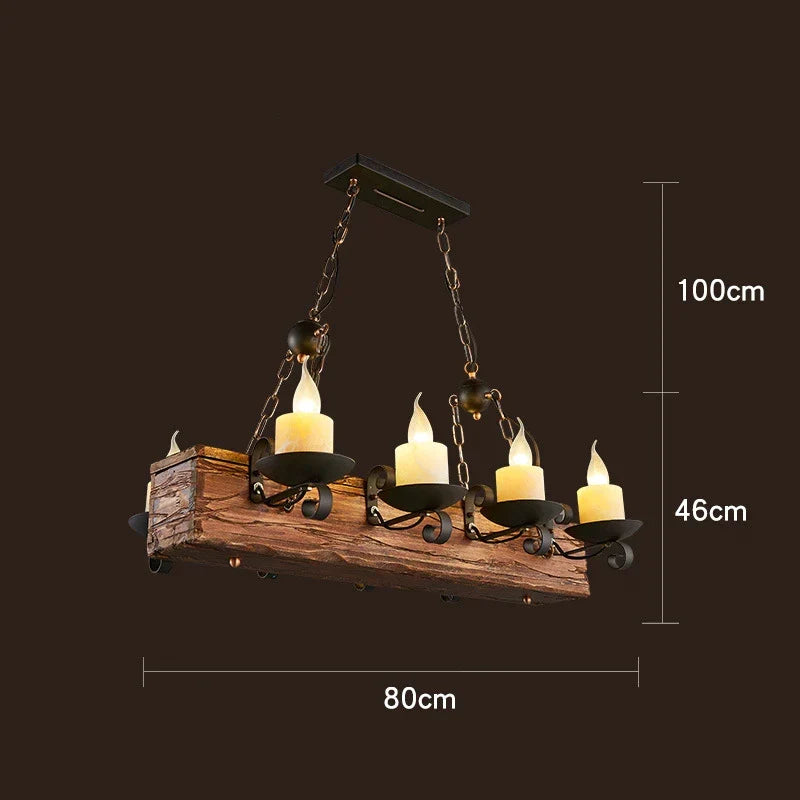 Wooden LED Chandelier - Solid Wood & Iron Industrial Rustic Dining Chandelier