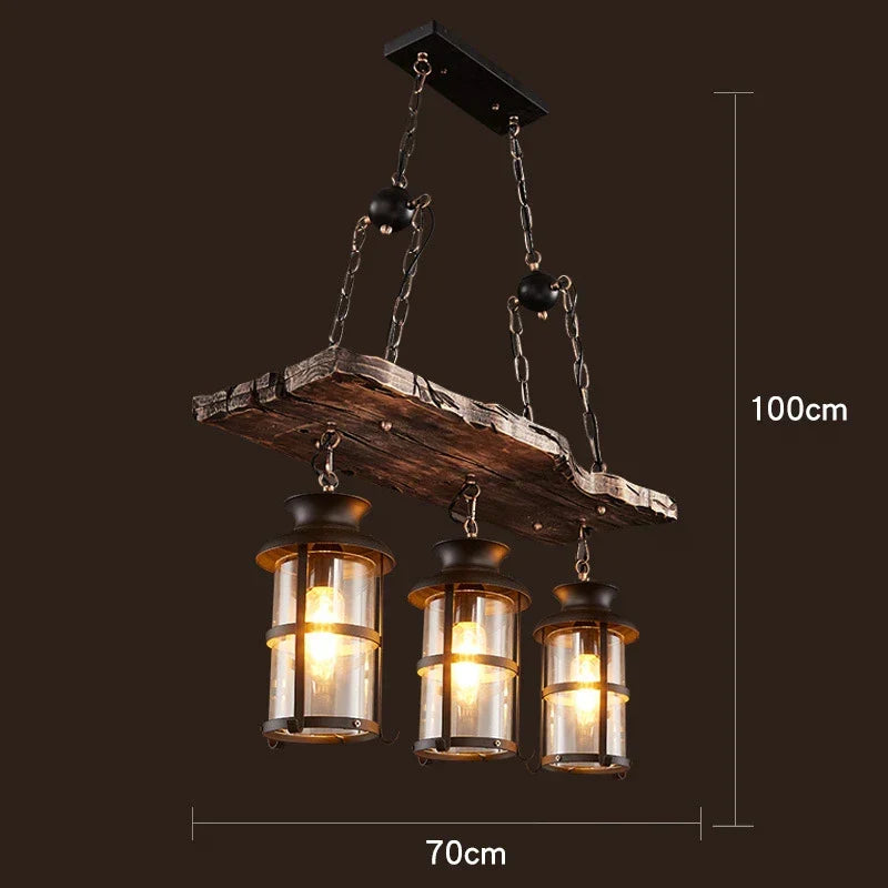 Wooden LED Chandelier - Solid Wood & Iron Industrial Rustic Dining Chandelier