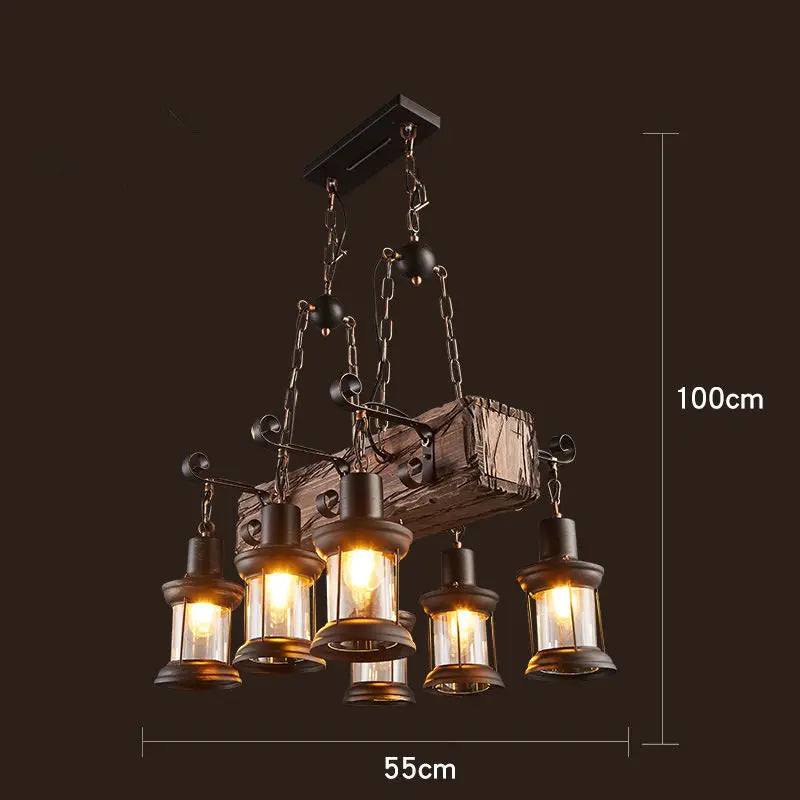 Wooden LED Chandelier - Solid Wood & Iron Industrial Rustic Dining Chandelier