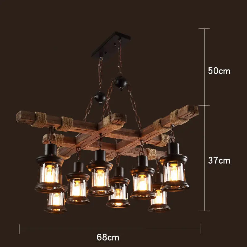 Wooden LED Chandelier - Solid Wood & Iron Industrial Rustic Dining Chandelier