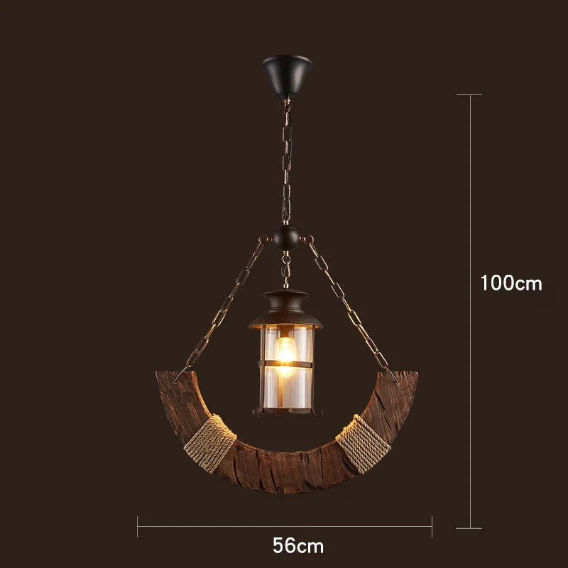 Wooden LED Chandelier - Solid Wood & Iron Industrial Rustic Dining Chandelier