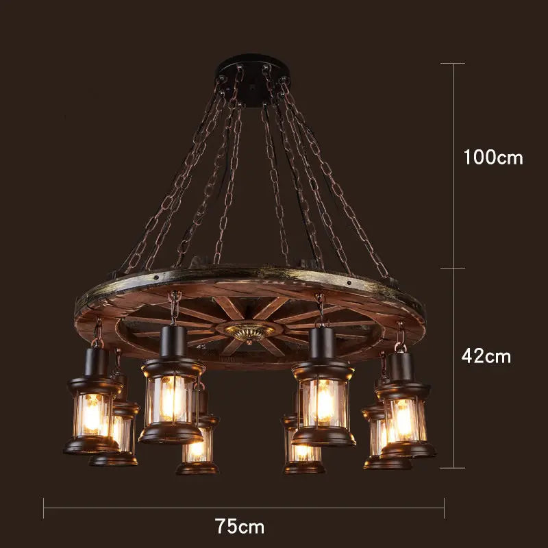 Wooden LED Chandelier - Solid Wood & Iron Industrial Rustic Dining Chandelier