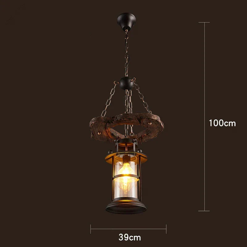 Wooden LED Chandelier - Solid Wood & Iron Industrial Rustic Dining Chandelier