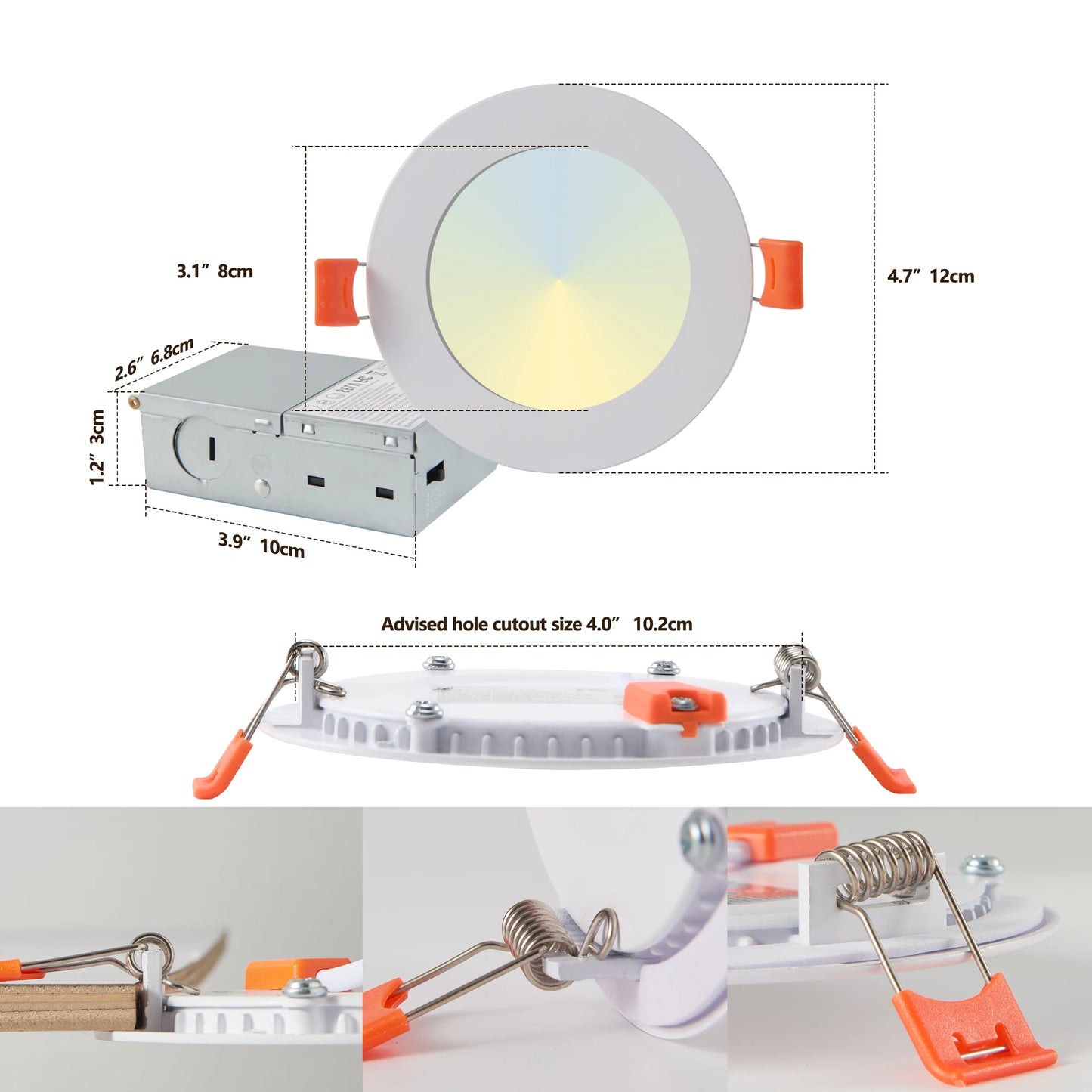 12-Pack LED Recessed Lights with Junction Box - Dimmable Slim Downlights | 3000K-5000K Selectable CCT | Energy-Efficient Ceiling Lights