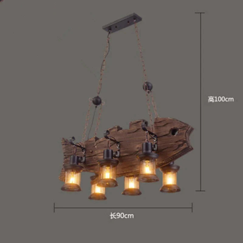 Wooden LED Chandelier - Solid Wood & Iron Industrial Rustic Dining Chandelier
