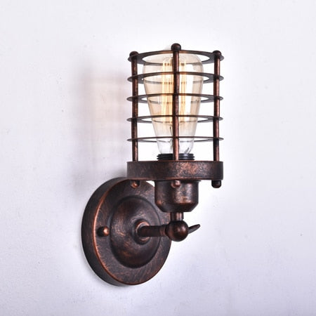 Vintage Steampunk Wall Lamp - Antique Bronze Iron Caged Sconce with Adjustable Swivel Joint